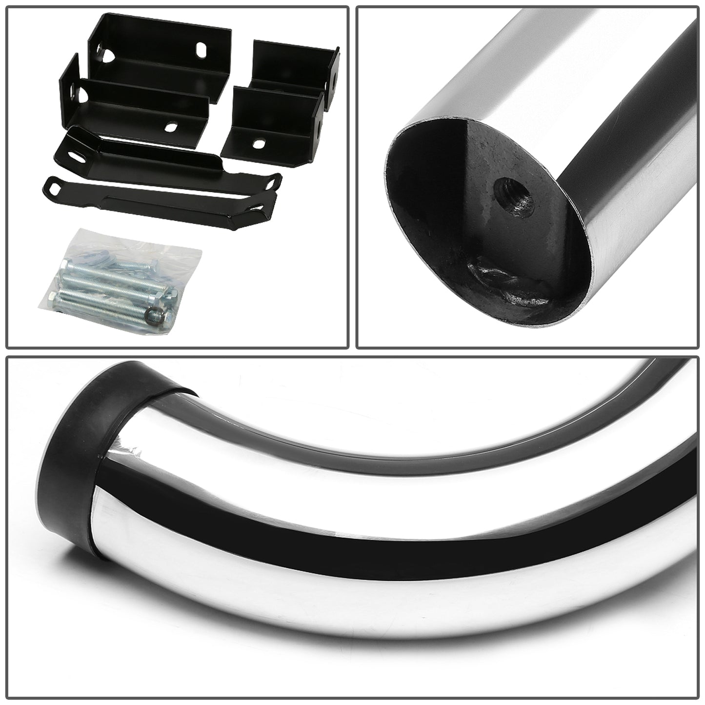 ESTRIBOS 3" - ROUND - 90 DEG - 99-16 CHEVY SILVERADO, GMC SIERRA - EXTENDED CAB - SILVER