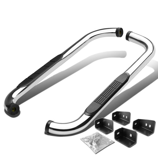 ESTRIBOS 3" - ROUND - 90 DEG - 99-16 CHEVY SILVERADO, GMC SIERRA - STANDARD CAB - SILVER