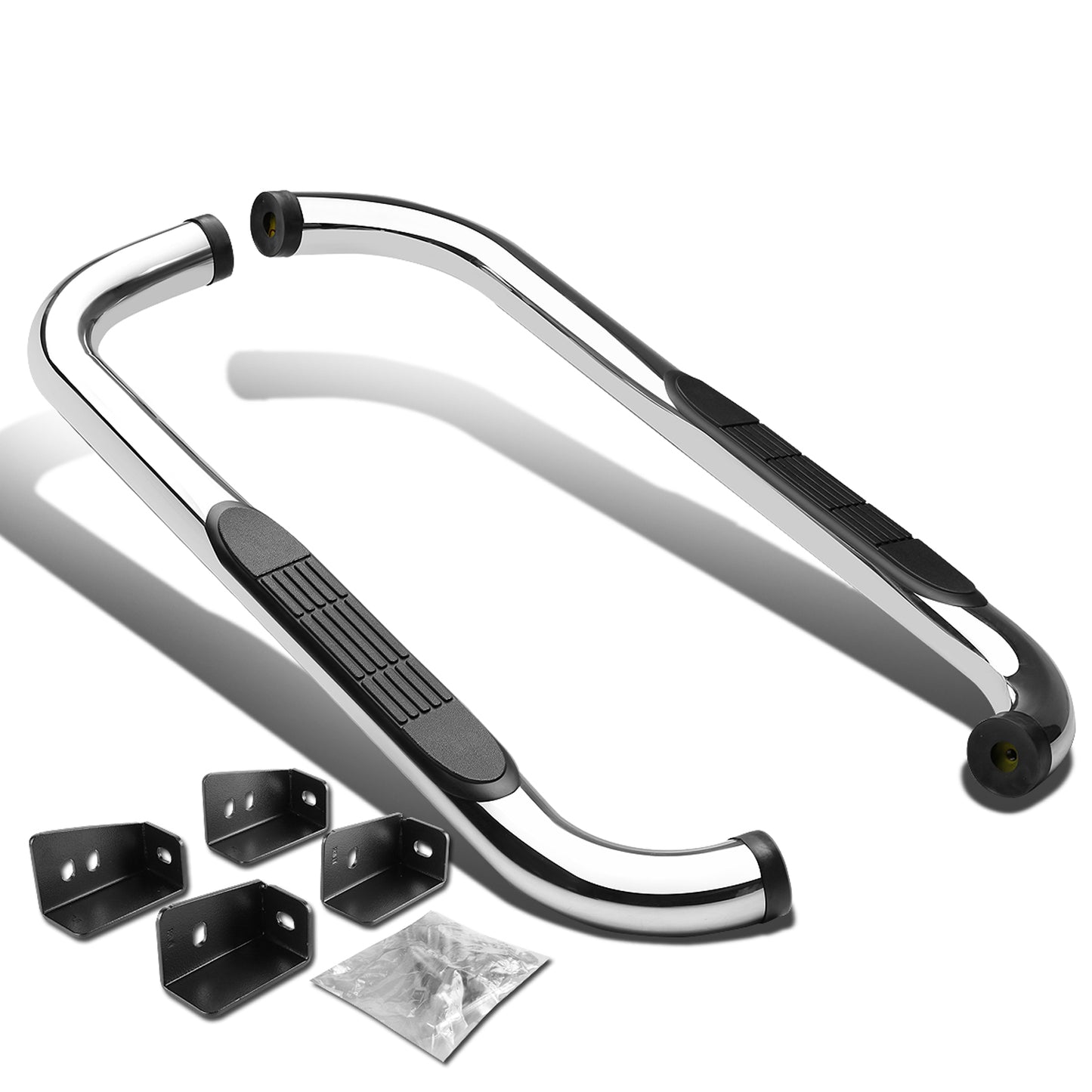 ESTRIBOS 3" - ROUND - 90 DEG - 99-16 CHEVY SILVERADO, GMC SIERRA - STANDARD CAB - SILVER
