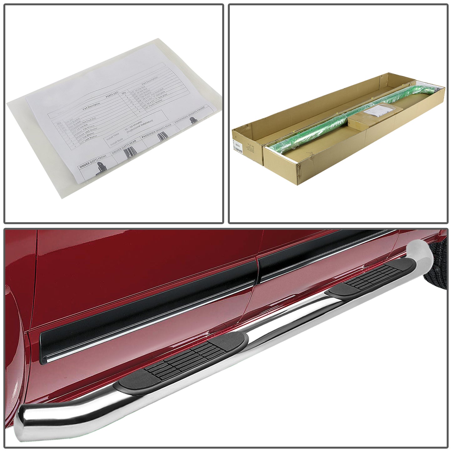 ESTRIBOS 3" - ROUND - 45 DEG - 15-24 CHEVROLET COLORADO, GMC CANYON - CREW CAB - SILVER