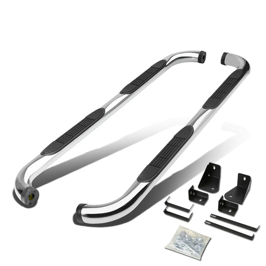 ESTRIBOS 3" - ROUND - 90 DEG - 05-10 DODGE DAKOTA / 2011 RAM DAKOTA - QUAD CAB - SILVER