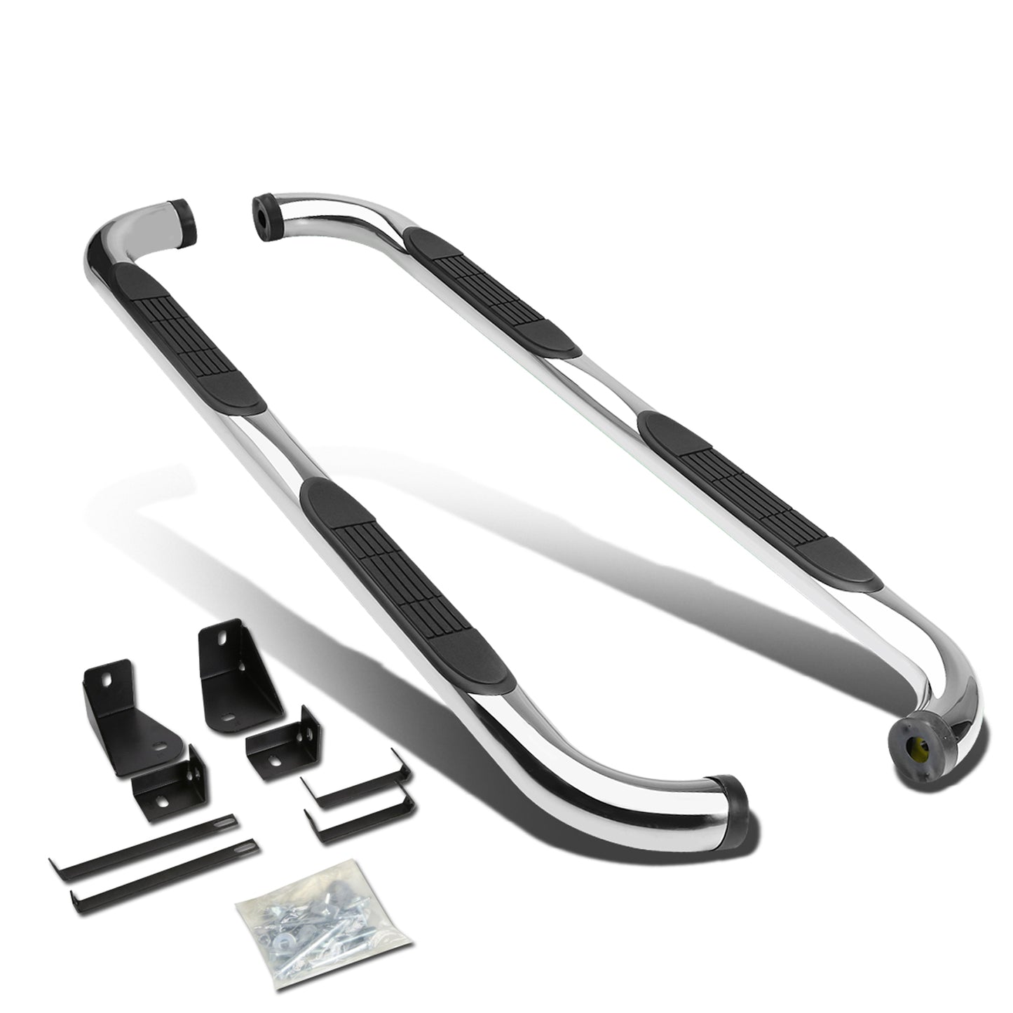 ESTRIBOS 3" - ROUND - 90 DEG - 05-10 DODGE DAKOTA / 2011 RAM DAKOTA - QUAD CAB - SILVER