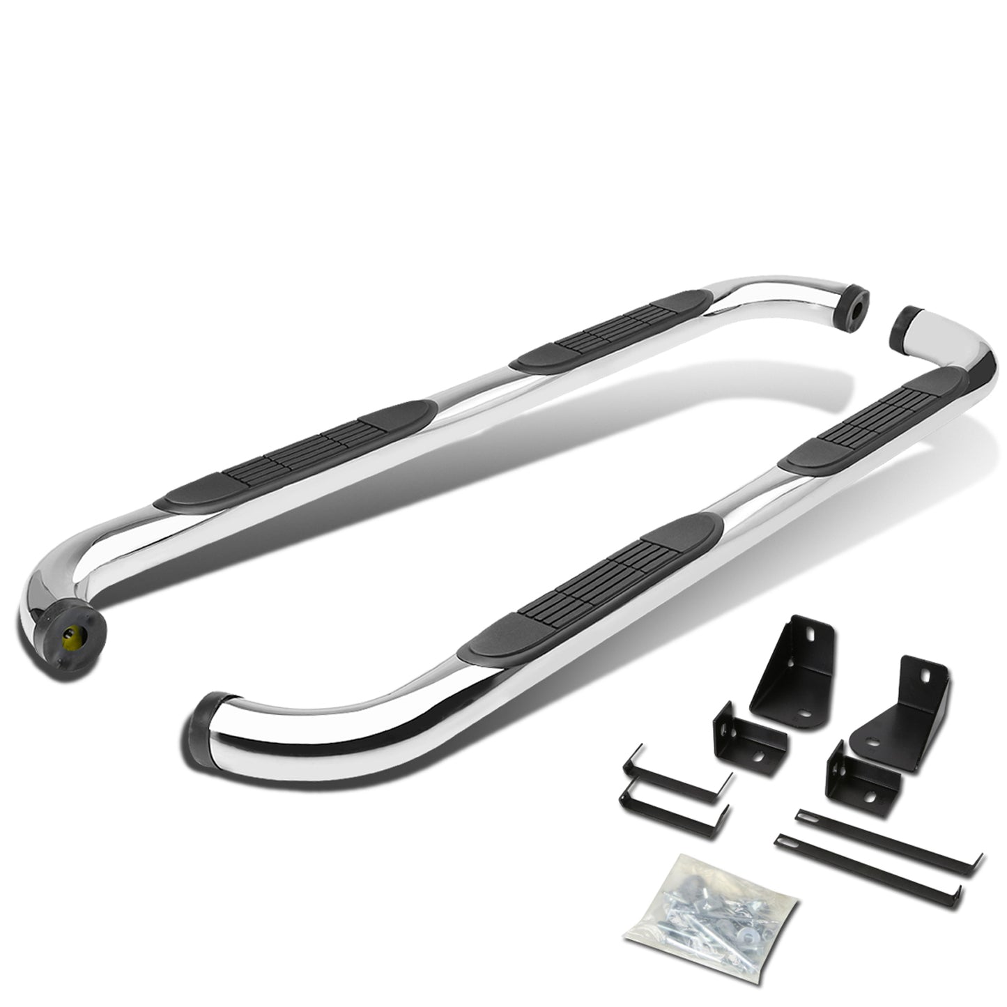 ESTRIBOS 3" - ROUND - 90 DEG - 05-10 DODGE DAKOTA / 2011 RAM DAKOTA - QUAD CAB - SILVER