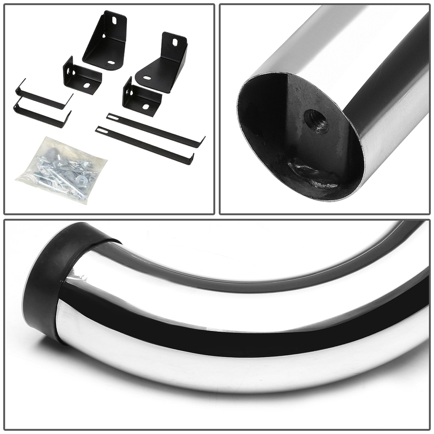 ESTRIBOS 3" - ROUND - 90 DEG - 05-10 DODGE DAKOTA / 2011 RAM DAKOTA - QUAD CAB - SILVER
