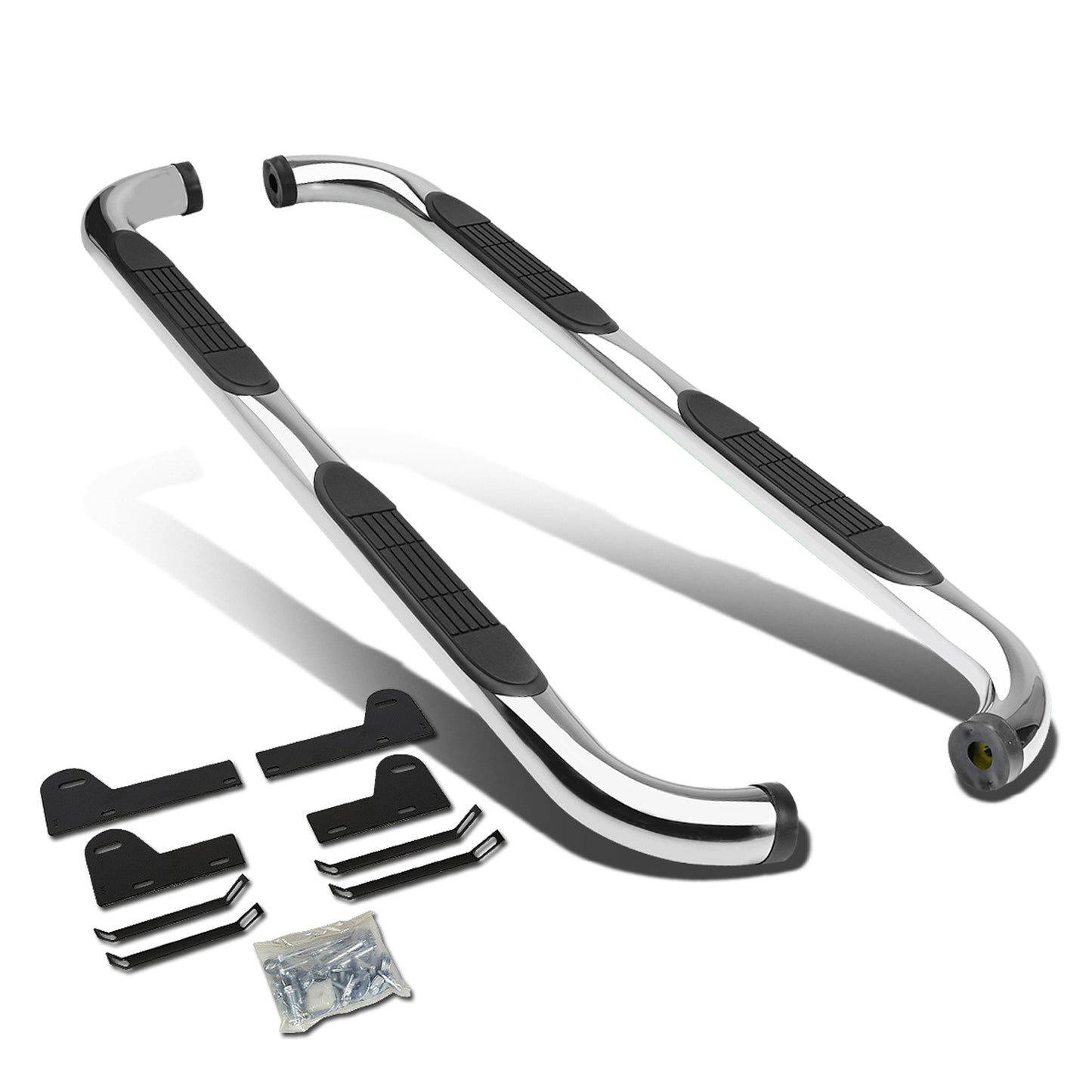 ESTRIBOS 3" - ROUND - 90 DEG - 06-08 DODGE RAM 1500 / 06-09 DODGE RAM 2500, 3500 - MEGA CAB - SILVER