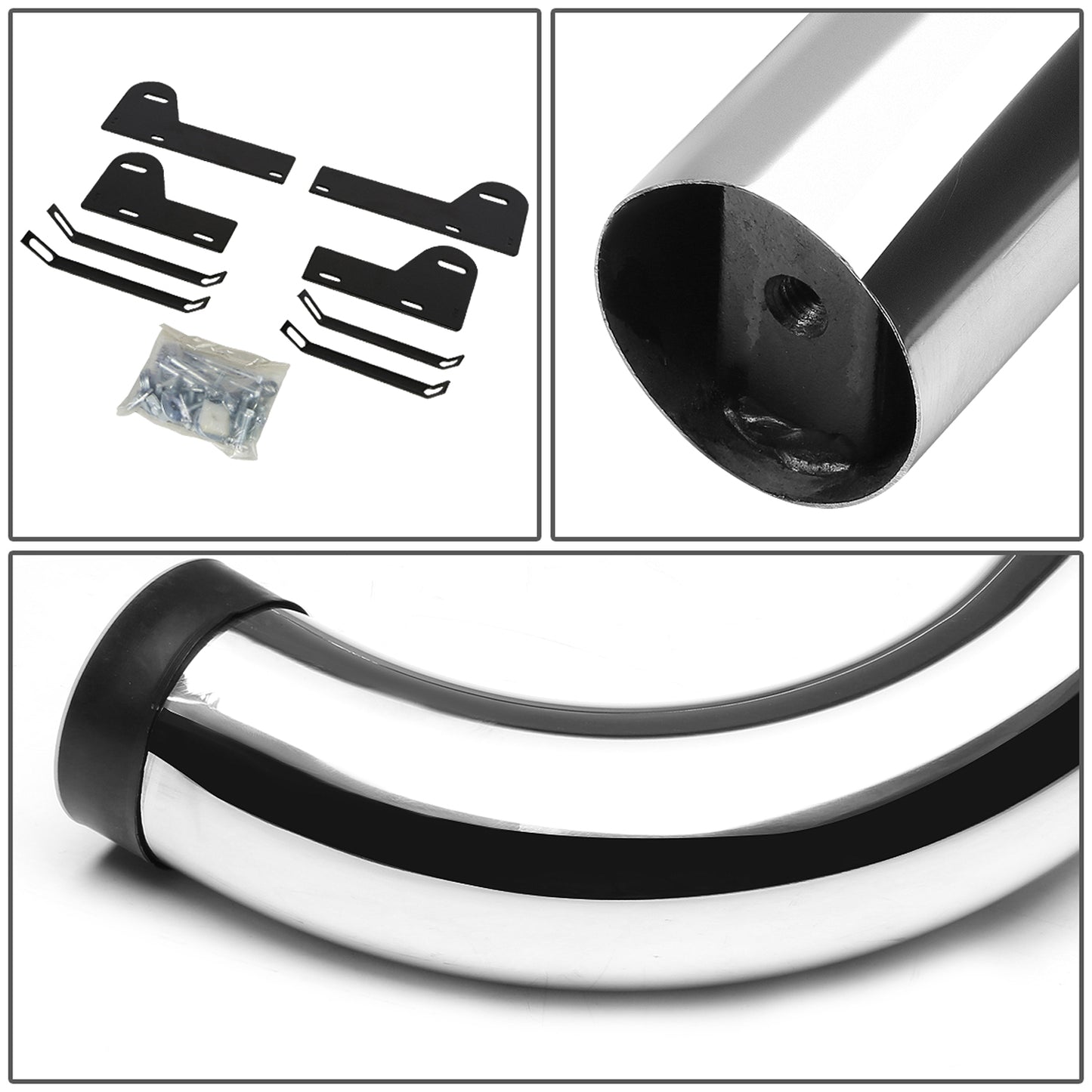 ESTRIBOS 3" - ROUND - 90 DEG - 06-08 DODGE RAM 1500 / 06-09 DODGE RAM 2500, 3500 - MEGA CAB - SILVER