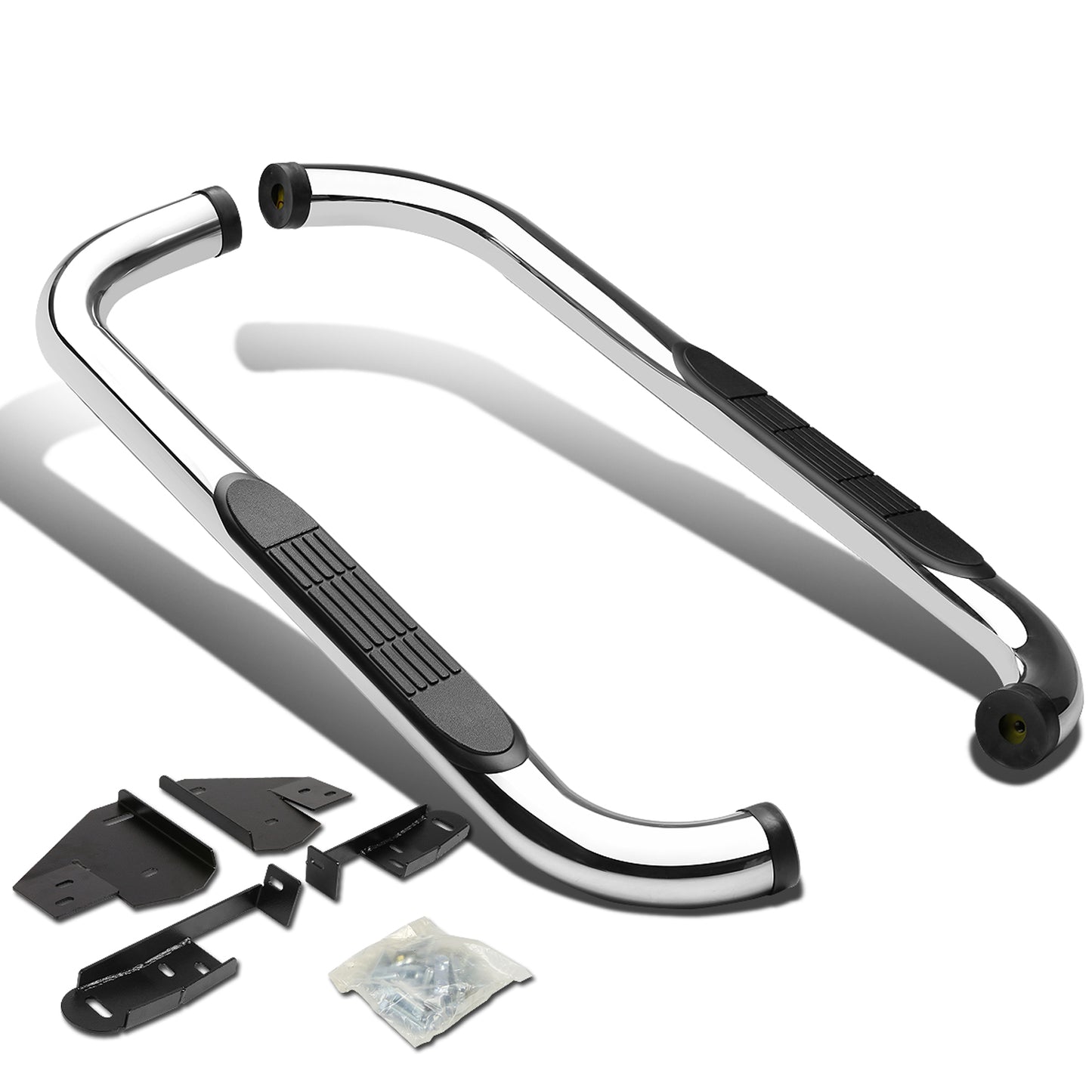 ESTRIBOS 3" - ROUND - 90 DEG - 09-10 RAM 1500 / 2010 DODGE RAM 2500, 3500 / 11-15 RAM 1500, 2500, 3500 - REGULAR CAB - SILVER