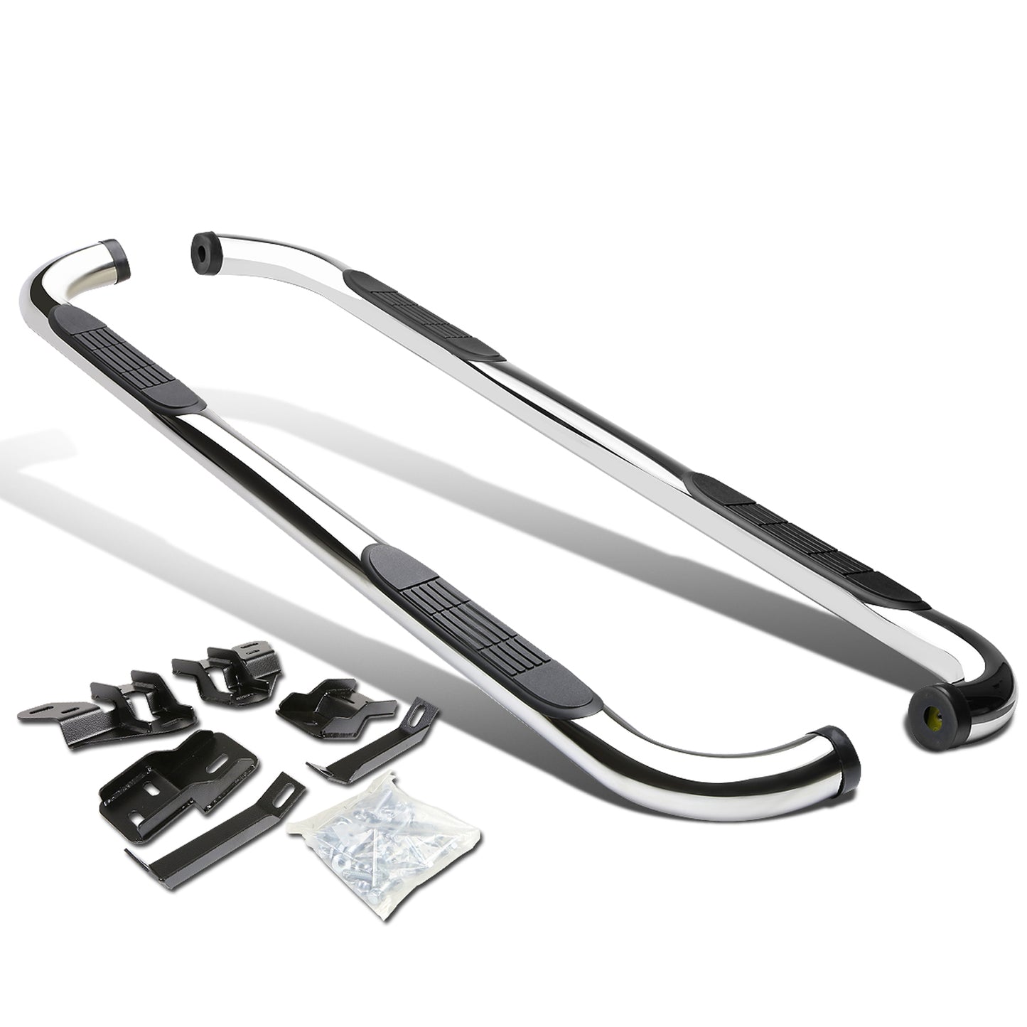 ESTRIBOS 3" - ROUND - 90 DEG - 09-10 RAM 1500 / 2010 DODGE RAM 2500, 3500 / 11-15 RAM 1500, 2500, 3500 - QUAD CAB - SILVER