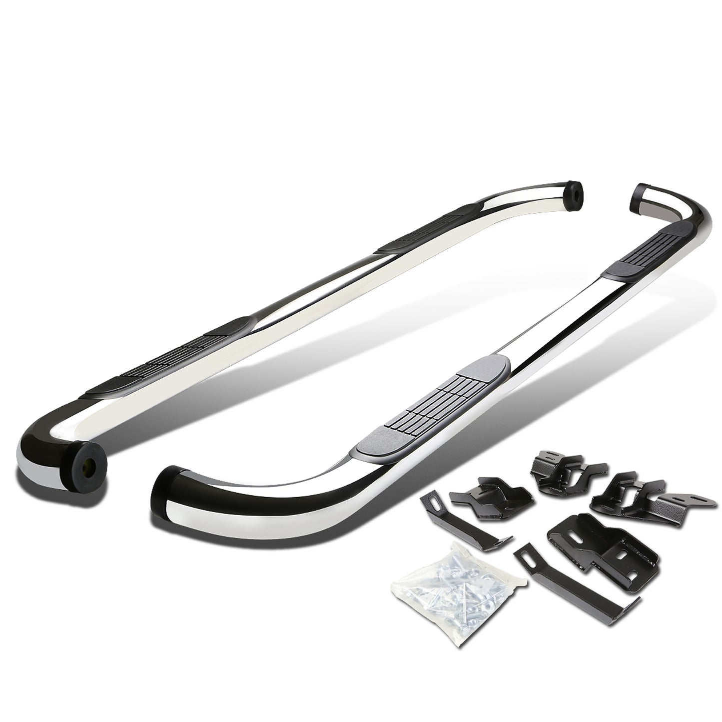 ESTRIBOS 3" - ROUND - 90 DEG - 09-10 RAM 1500 / 2010 DODGE RAM 2500, 3500 / 11-15 RAM 1500, 2500, 3500 - QUAD CAB - SILVER