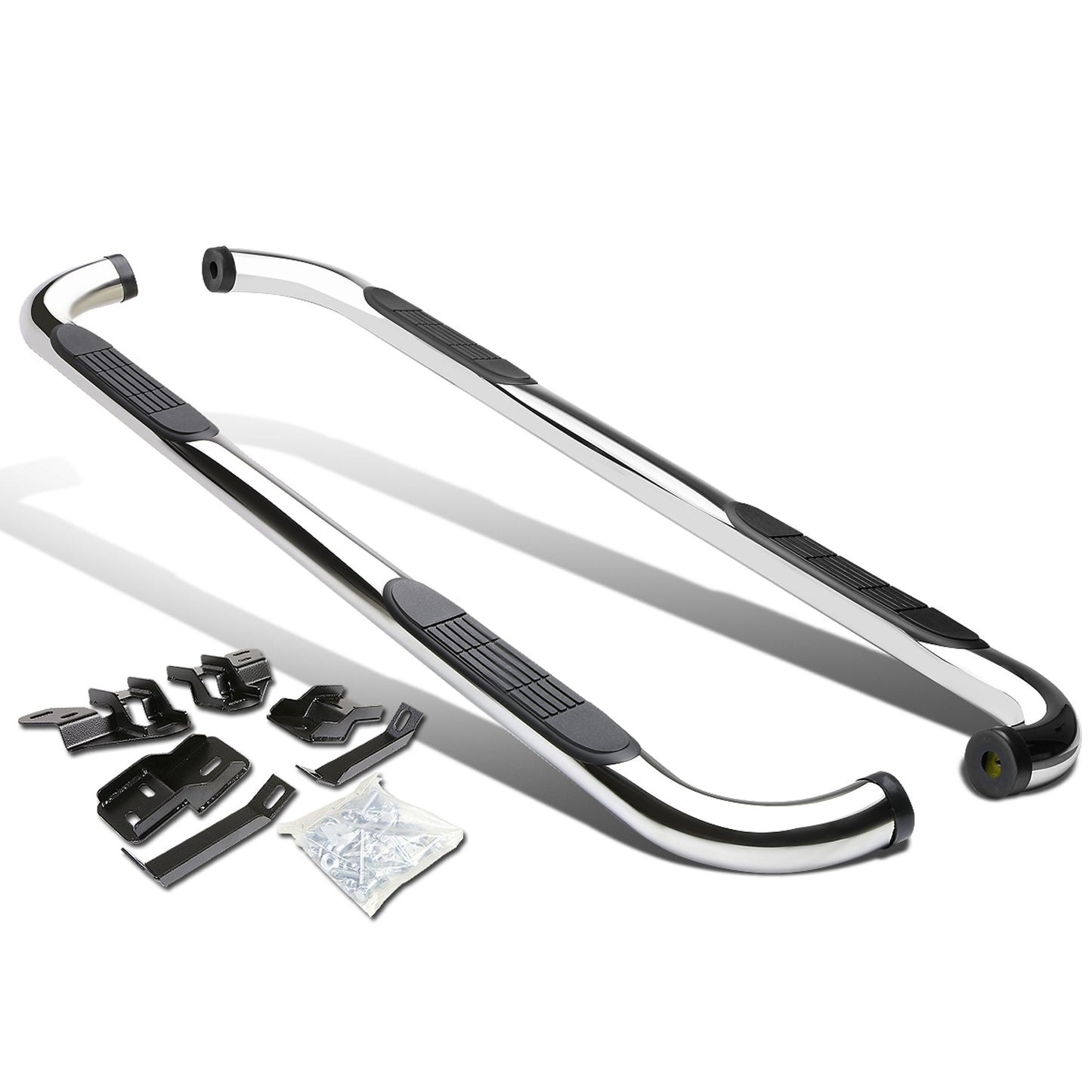ESTRIBOS 3" - ROUND - 90 DEG - 09-10 RAM 1500 / 2010 DODGE RAM 2500, 3500 / 11-15 RAM 1500, 2500, 3500 - CREW CAB - SILVER