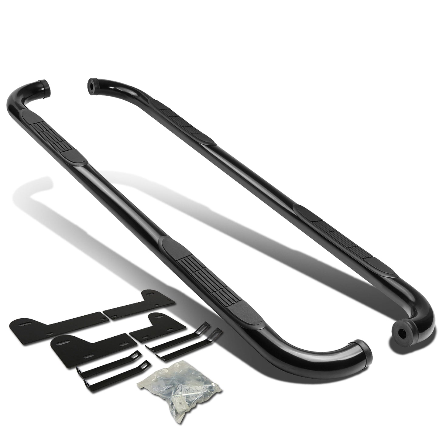 ESTRIBOS 3" - ROUND - 90 DEG - 02-08 DODGE RAM 1500 / 03-08 DODGE RAM 2500, 3500 - QUAD CAB - BLACK