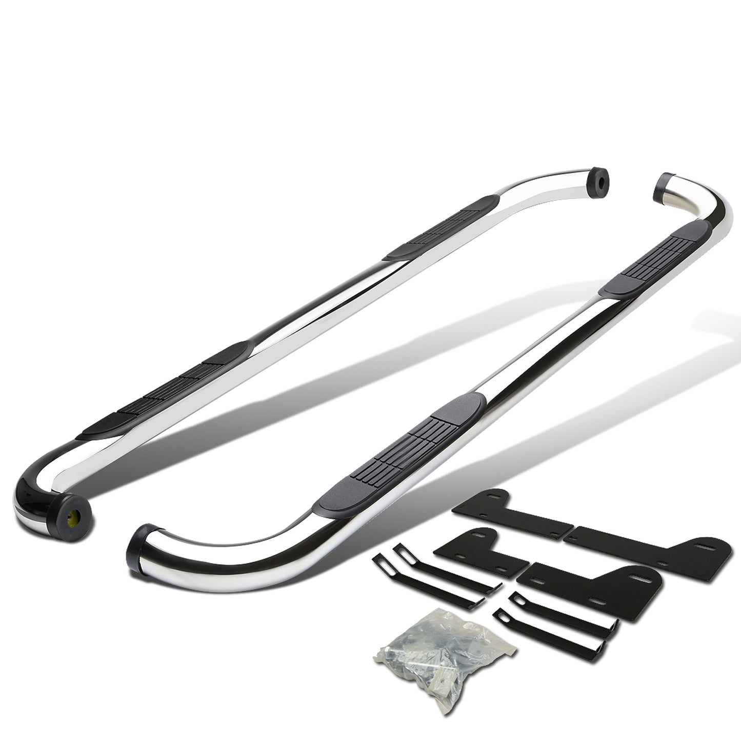 ESTRIBOS 3" - ROUND - 90 DEG - 02-08 DODGE RAM 1500 / 03-08 DODGE RAM 2500, 3500 - QUAD CAB - SILVER