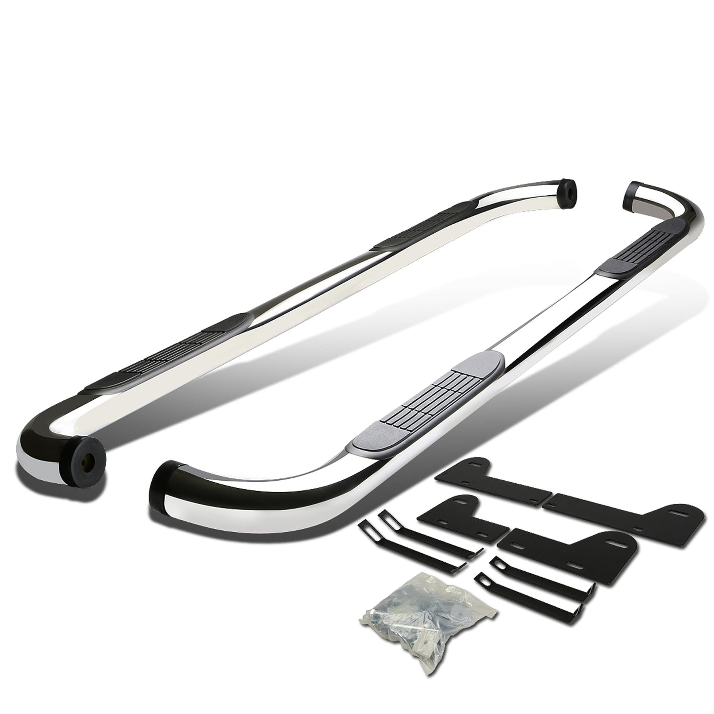 ESTRIBOS 3" - ROUND - 90 DEG - 02-08 DODGE RAM 1500 / 03-08 DODGE RAM 2500, 3500 - QUAD CAB - SILVER