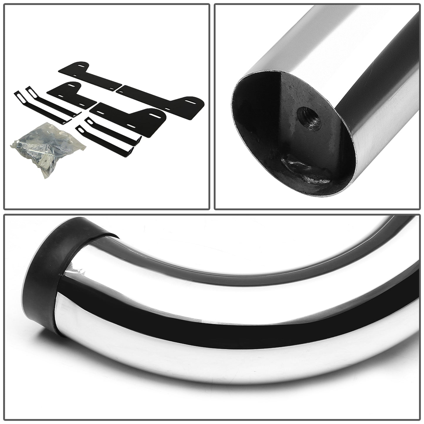 ESTRIBOS 3" - ROUND - 90 DEG - 02-08 DODGE RAM 1500 / 03-08 DODGE RAM 2500, 3500 - QUAD CAB - SILVER