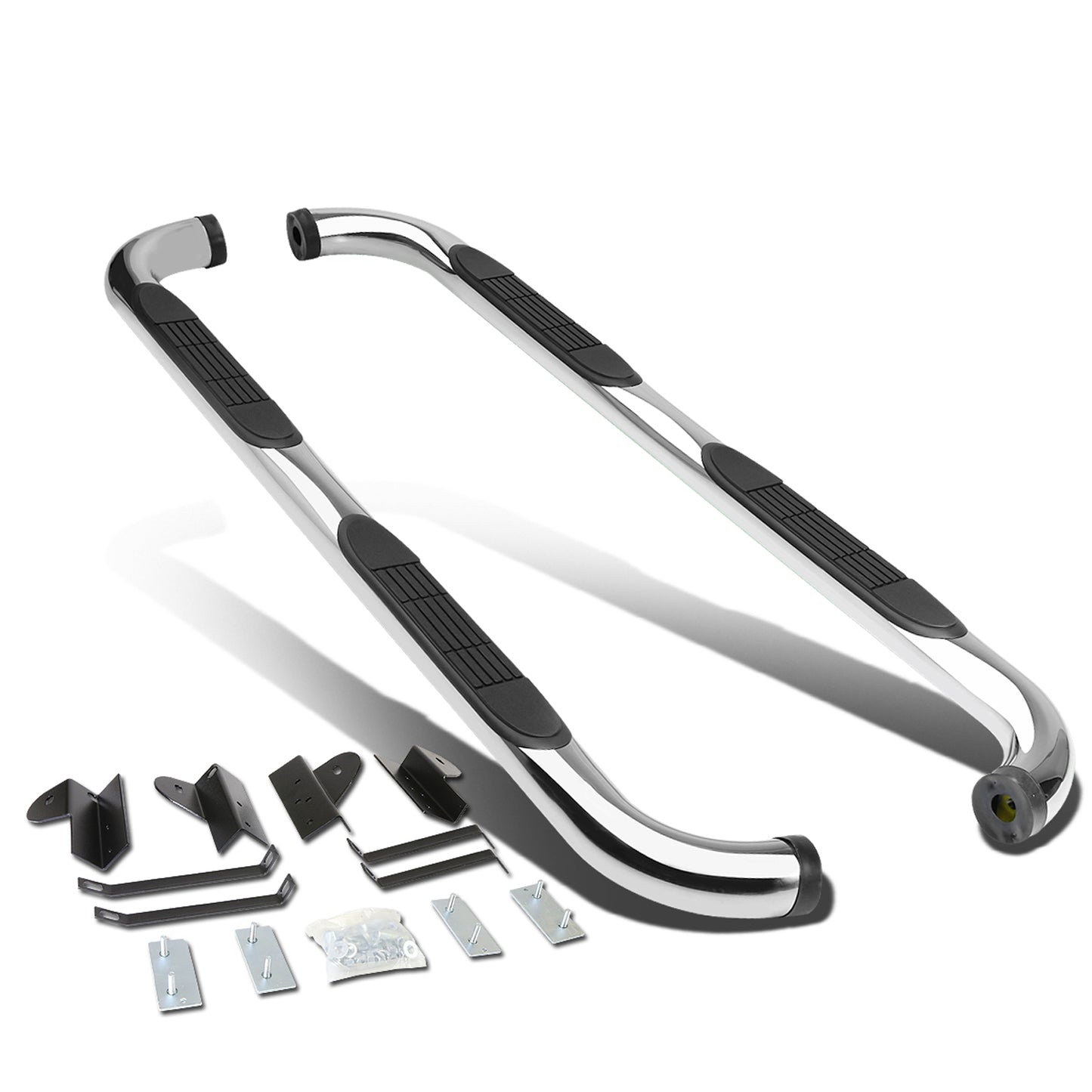 ESTRIBOS 3" - ROUND - 90 DEG - 01-03 FORD F-150 - SUPER CREW - SILVER