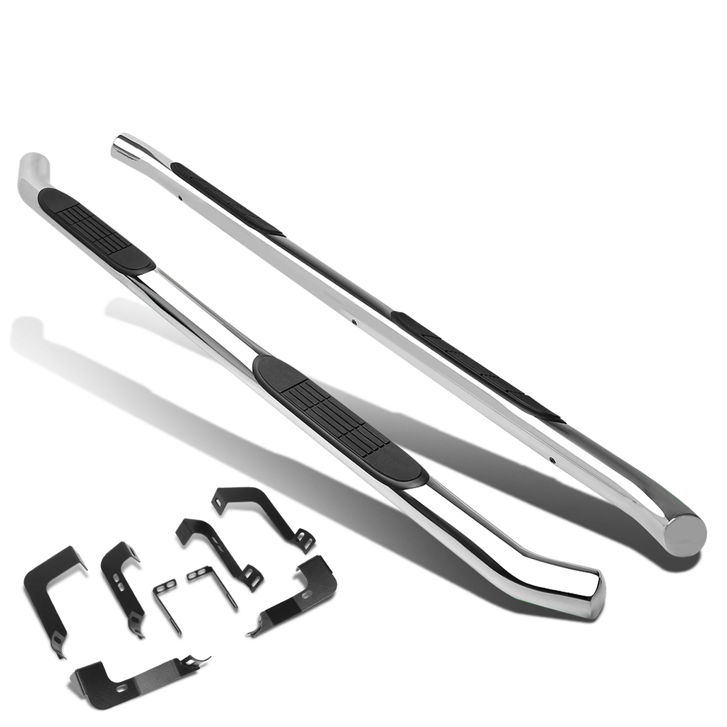 ESTRIBOS 3" - ROUND - 90 DEG - 99-15 CHEVY SILVERADO CREW CAB - SILVER