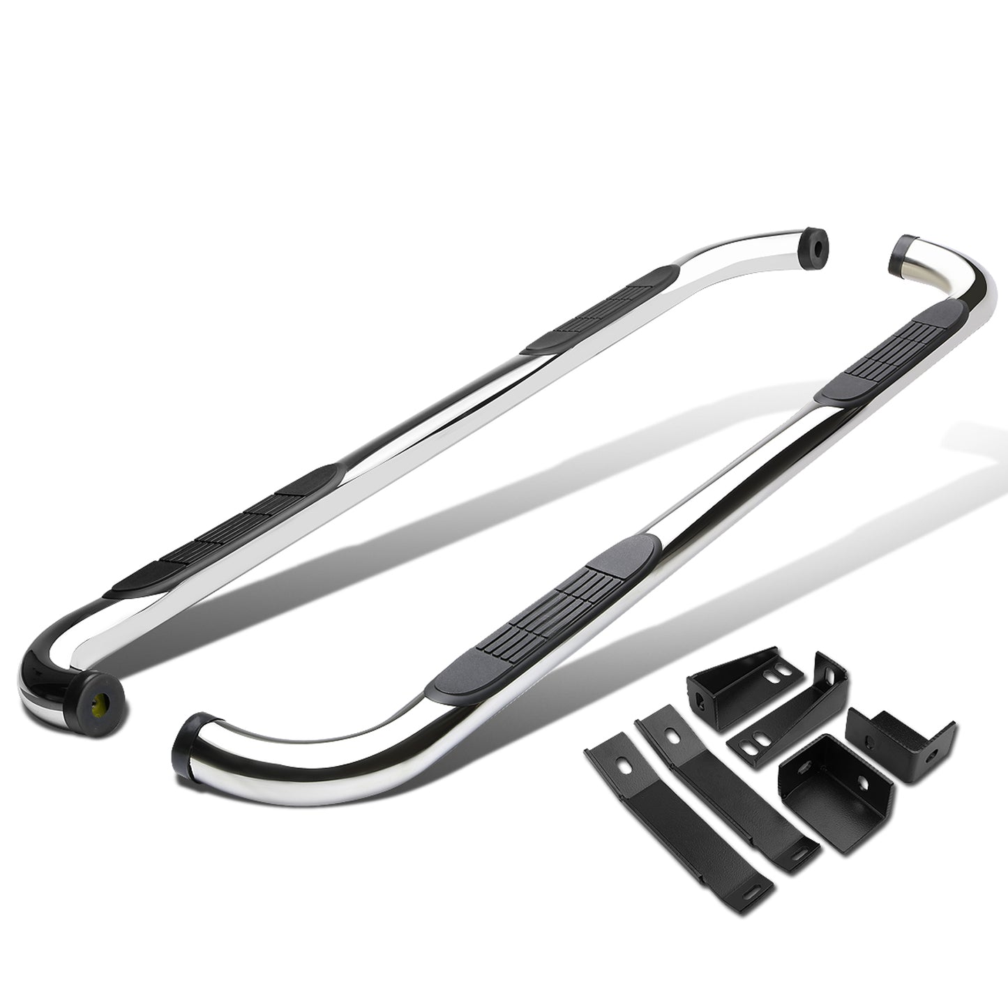 ESTRIBOS 3" - ROUND - 90 DEG - 00-17 GMC SIERRA / 00-17 CHEVY SILVERADO - CREW CAB - SILVER