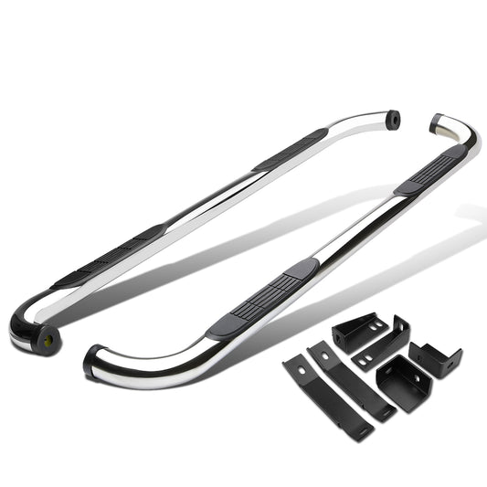 ESTRIBOS 3" - ROUND - 90 DEG - 00-17 GMC SIERRA / 00-17 CHEVY SILVERADO - CREW CAB - SILVER