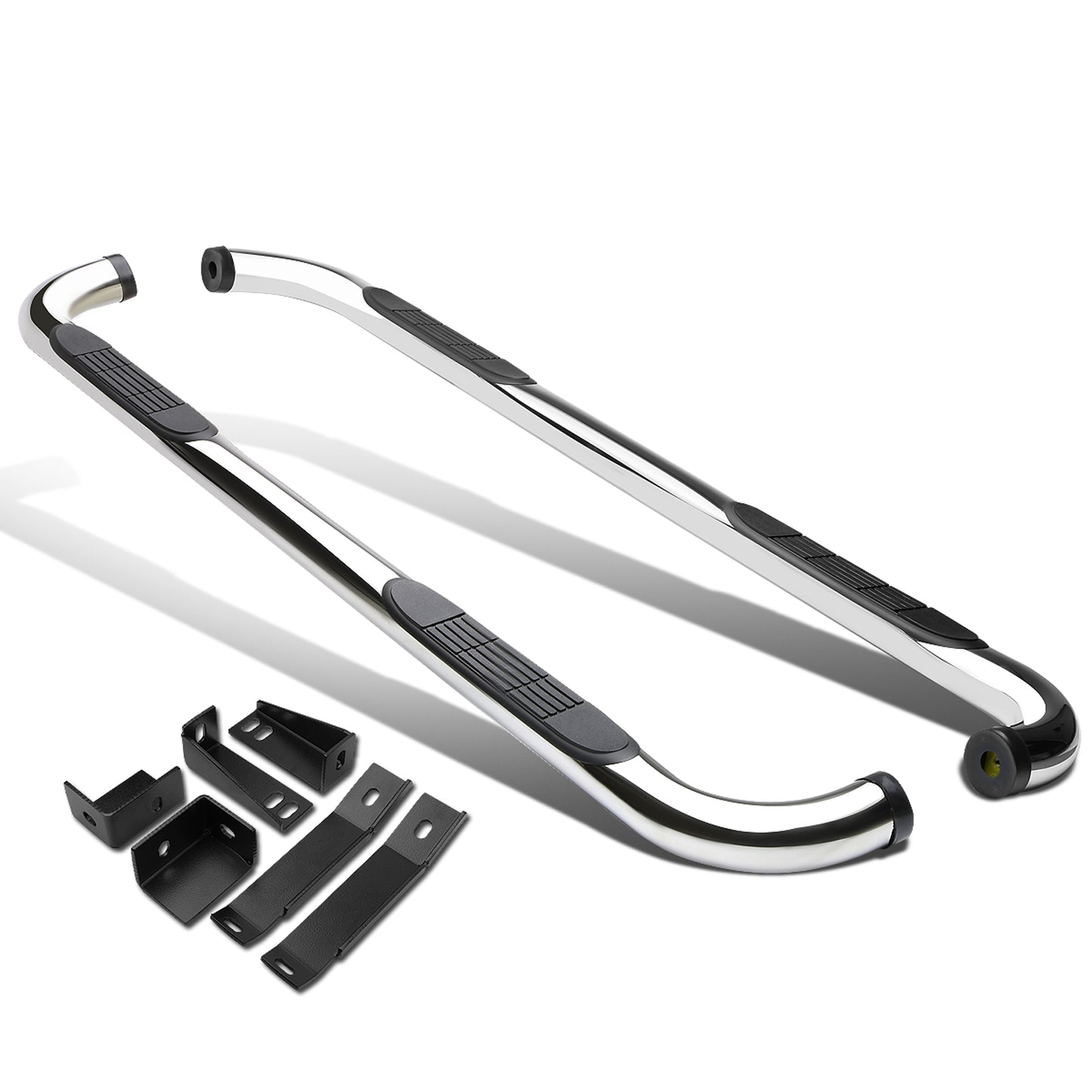 ESTRIBOS 3" - ROUND - 90 DEG - 00-17 GMC SIERRA / 00-17 CHEVY SILVERADO - CREW CAB - SILVER