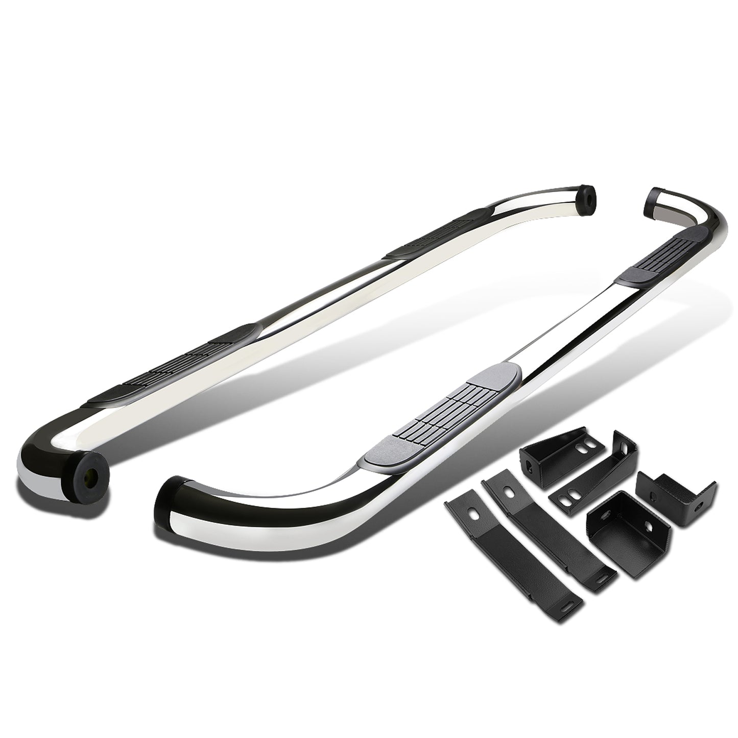 ESTRIBOS 3" - ROUND - 90 DEG - 00-17 GMC SIERRA / 00-17 CHEVY SILVERADO - CREW CAB - SILVER