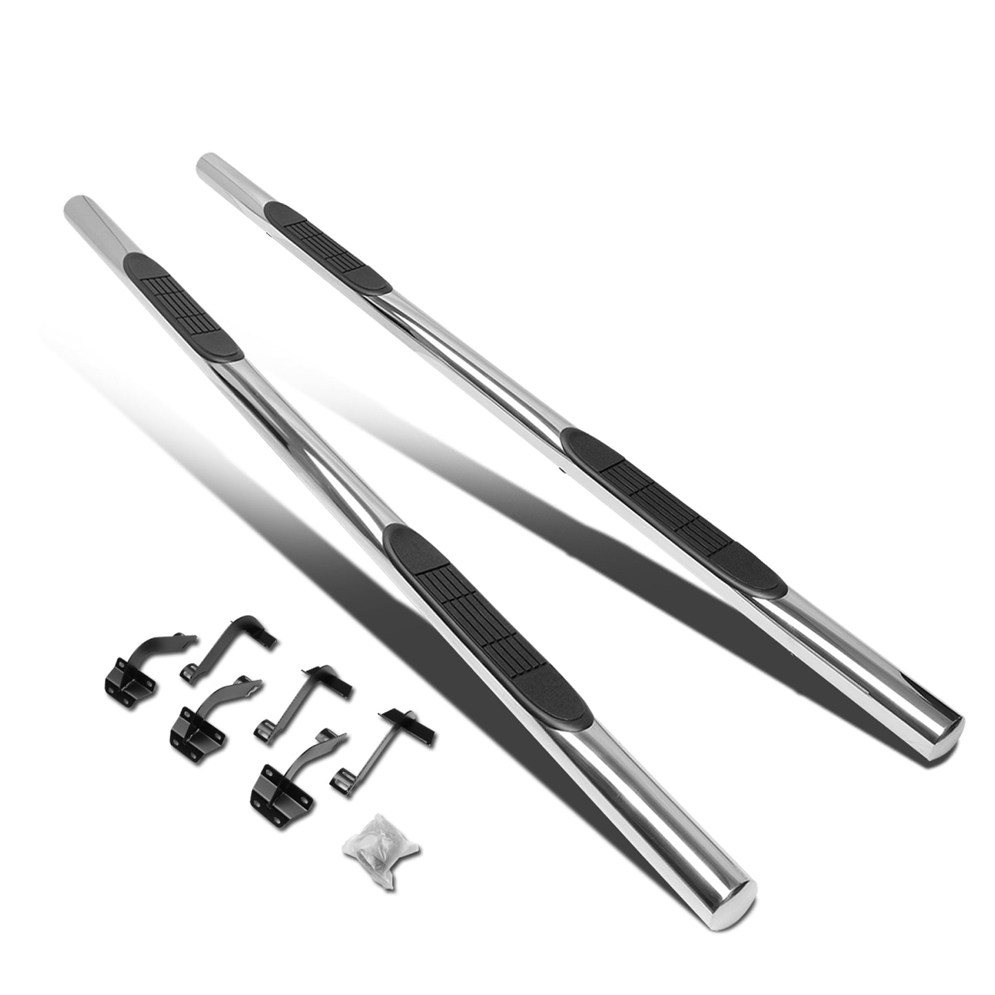 ESTRIBOS 3" - ROUND - STRAIGHT - 15-18 FORD F-150 / 17-18 F-250, F-350 - SUPER CREW CAB - SILVER