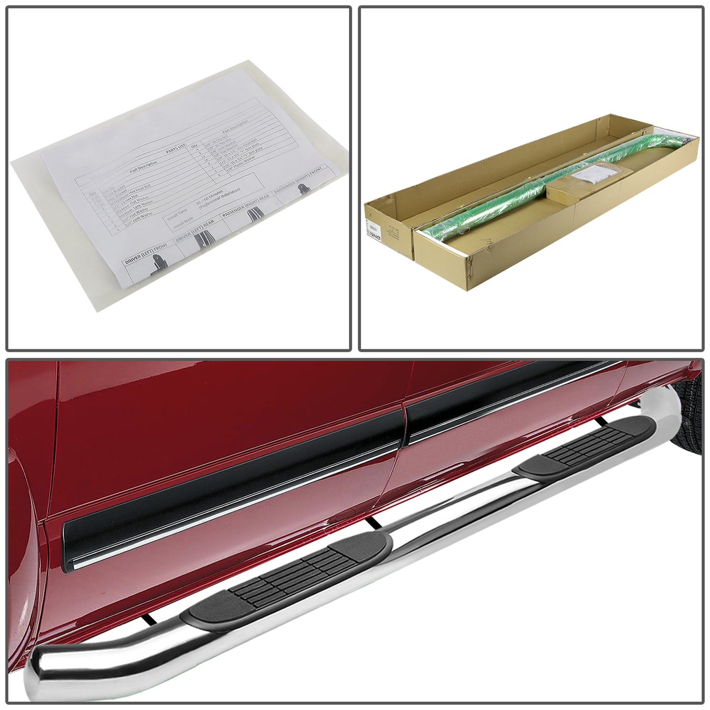 ESTRIBOS 3" - 45 DEG - 19-20 CHEVY SILVERADO 1500, GMC SIERRA 1500 / 2020 CHEVY SILVERADO 2500HD, SILVERADO 3500HD, GMC SIERRA 2500HD, SIERRA 3500HD - CREW CAB - SILVER