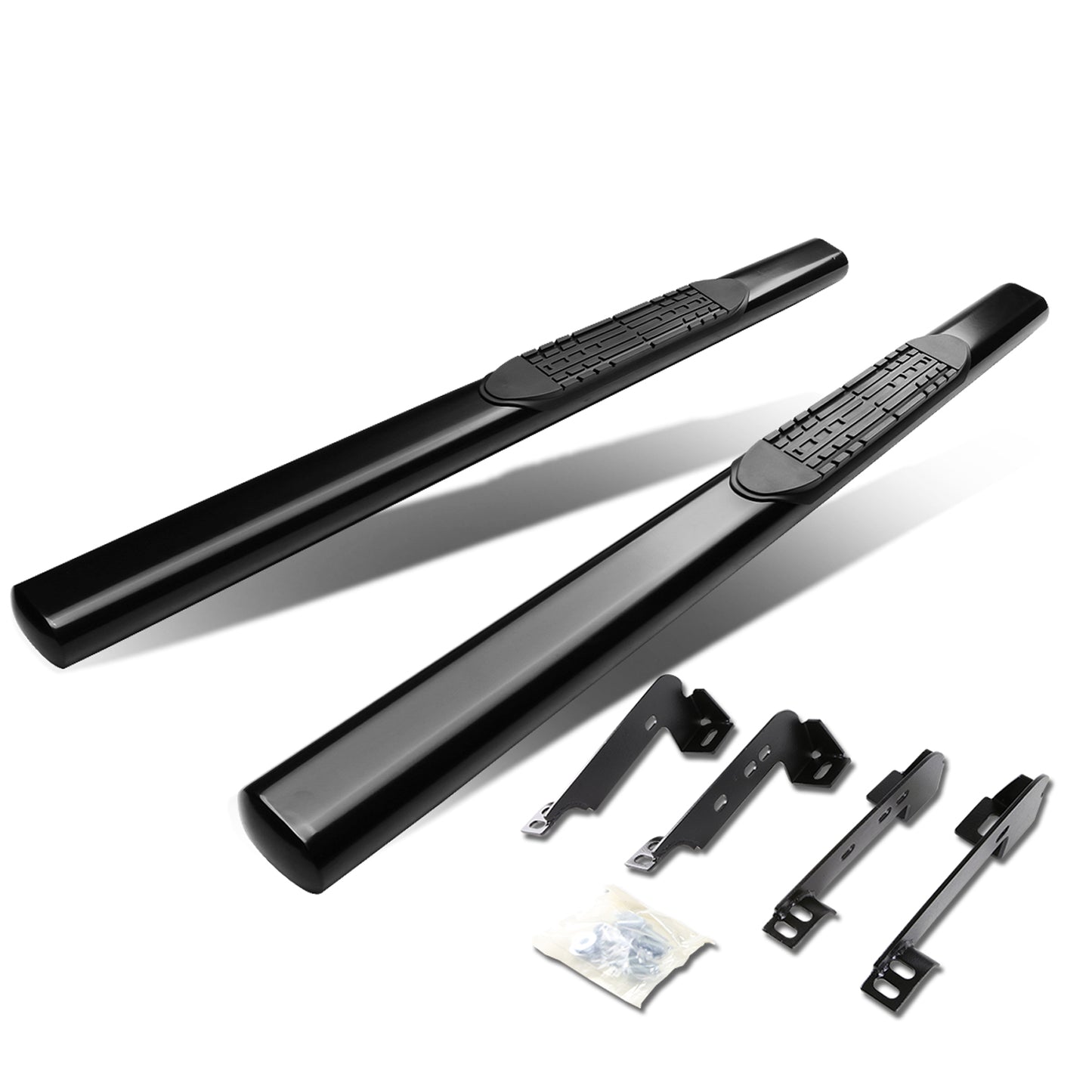 ESTRIBOS 4" - OVAL - STRAIGHT - 99-13 CHEVY SILVERADO 1500, GMC SIERRA 1500 / 99-14 CHEVY SILVERADO 2500, SILVERADO 3500, GMC SIERRA 2500, SIERRA 3500 - REGULAR CAB - BLACK