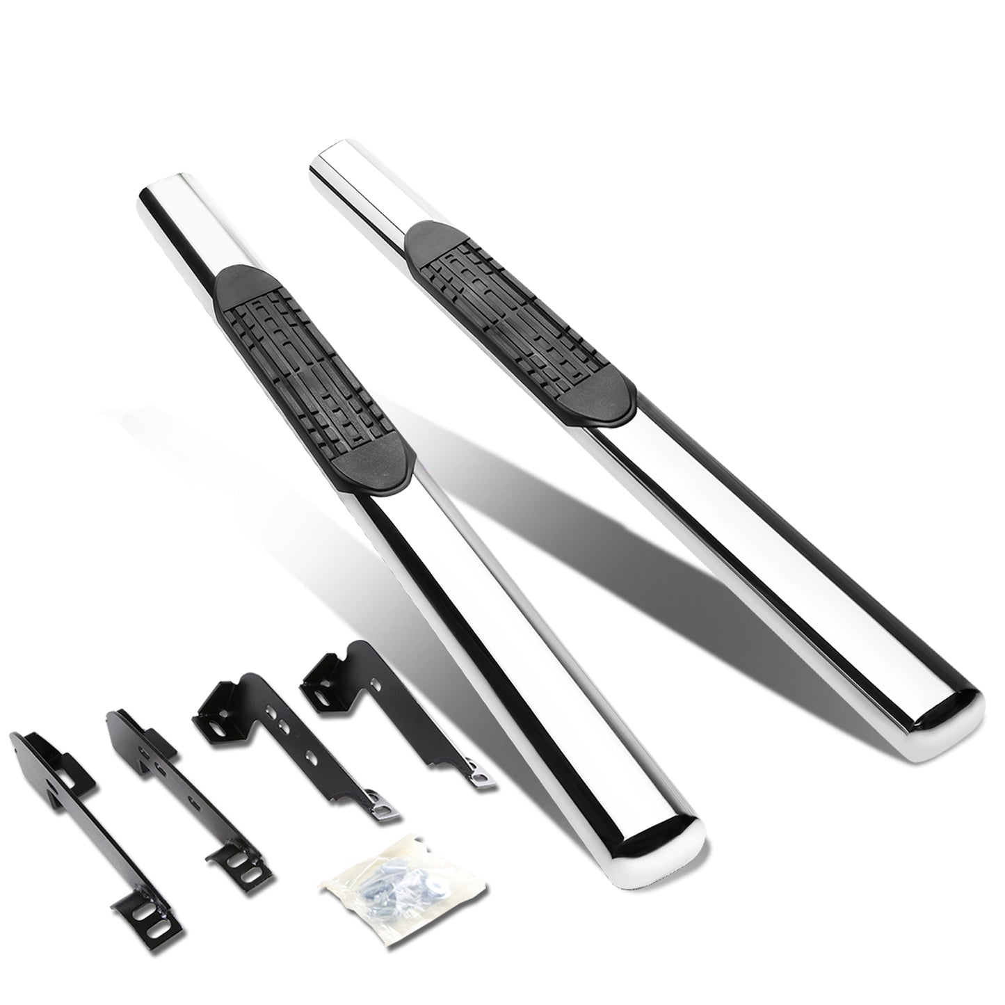 ESTRIBOS 4" - OVAL - STRAIGHT - 99-13 CHEVY SILVERADO 1500, GMC SIERRA 1500 / 99-14 CHEVY SILVERADO 2500, SILVERADO 3500, GMC SIERRA 2500, SIERRA 3500 - REGULAR CAB - SILVER