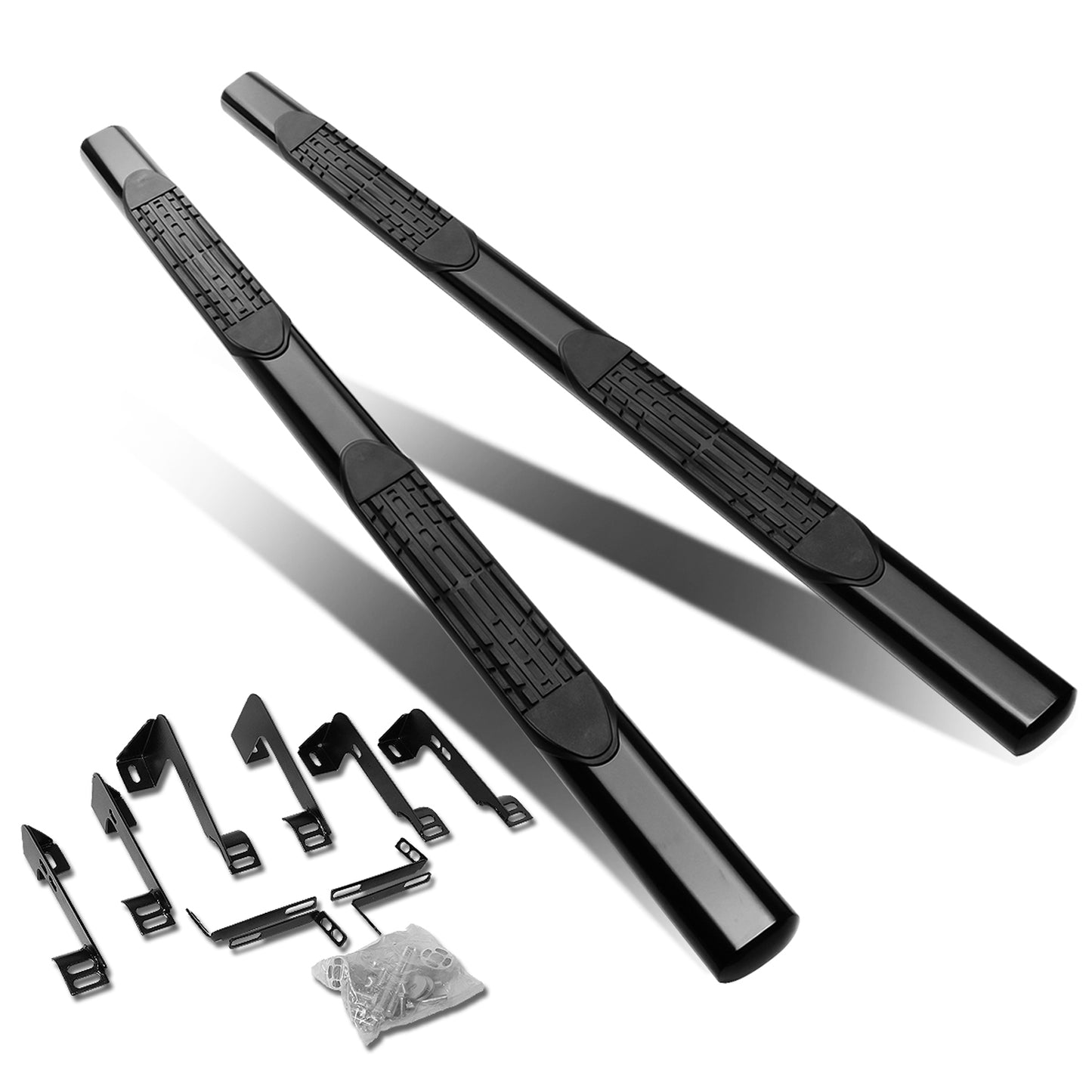 ESTRIBOS 4" - OVAL - STRAIGHT - 99-13 CHEVY SILVERADO 1500, GMC SIERRA 1500 / 99-14 CHEVY SILVERADO 2500, SILVERADO 3500, GMC SIERRA 2500, SIERRA 3500 - CREW CAB - BLACK