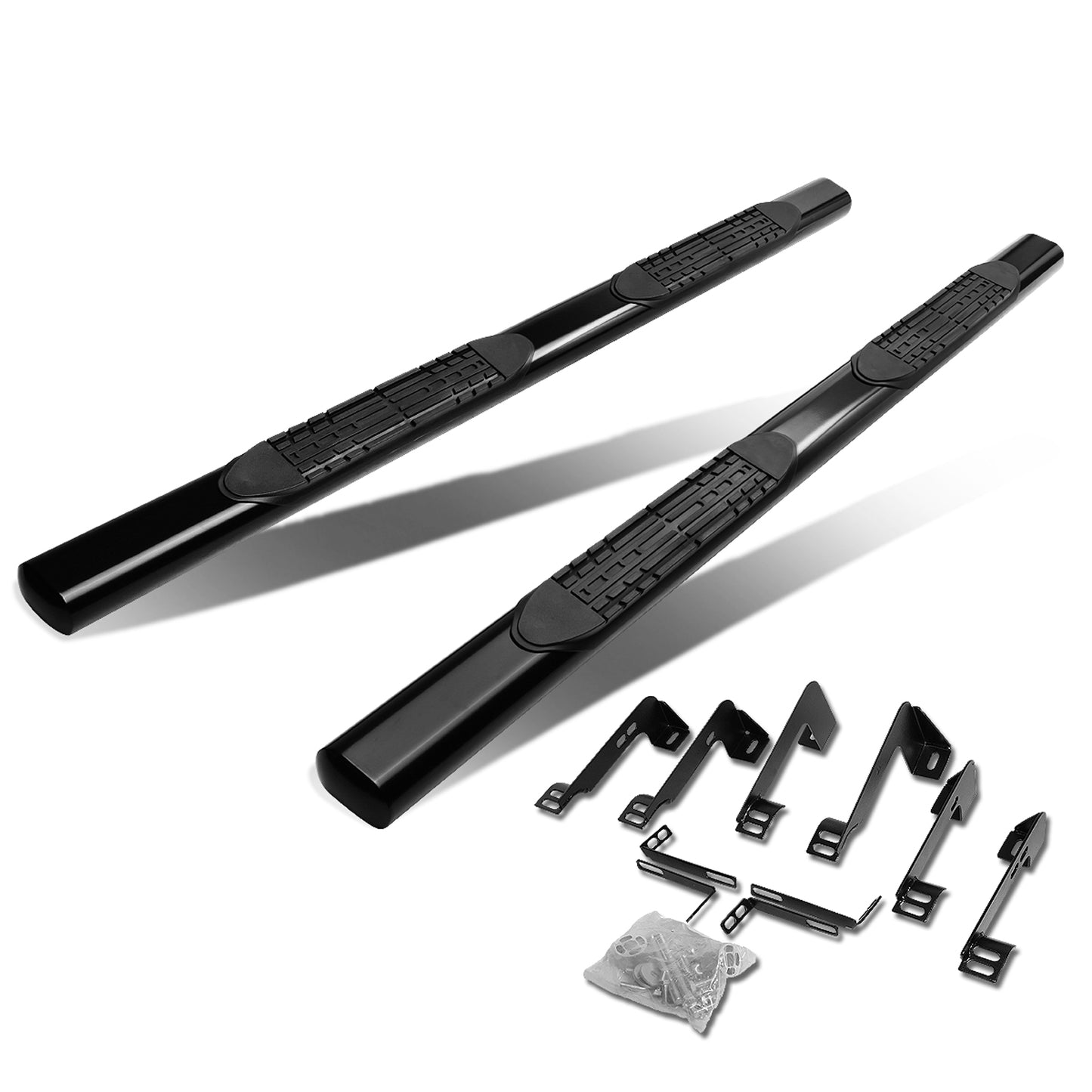ESTRIBOS 4" - OVAL - STRAIGHT - 99-13 CHEVY SILVERADO 1500, GMC SIERRA 1500 / 99-14 CHEVY SILVERADO 2500, SILVERADO 3500, GMC SIERRA 2500, SIERRA 3500 - CREW CAB - BLACK