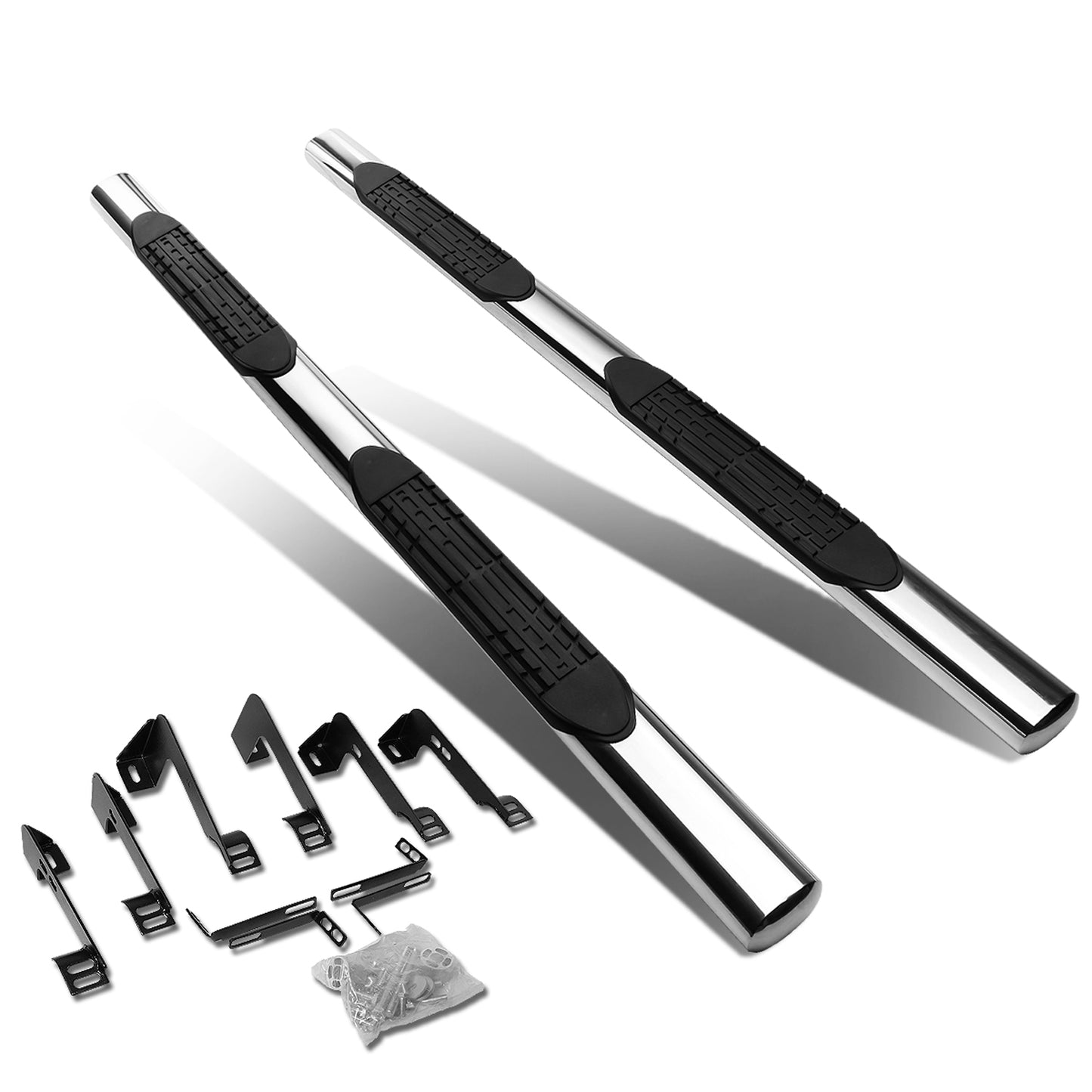 ESTRIBOS 4" - OVAL - STRAIGHT - 99-13 CHEVY SILVERADO 1500, GMC SIERRA 1500 / 99-14 CHEVY SILVERADO 2500, SILVERADO 3500, GMC SIERRA 2500, SIERRA 3500 - CREW CAB - SILVER