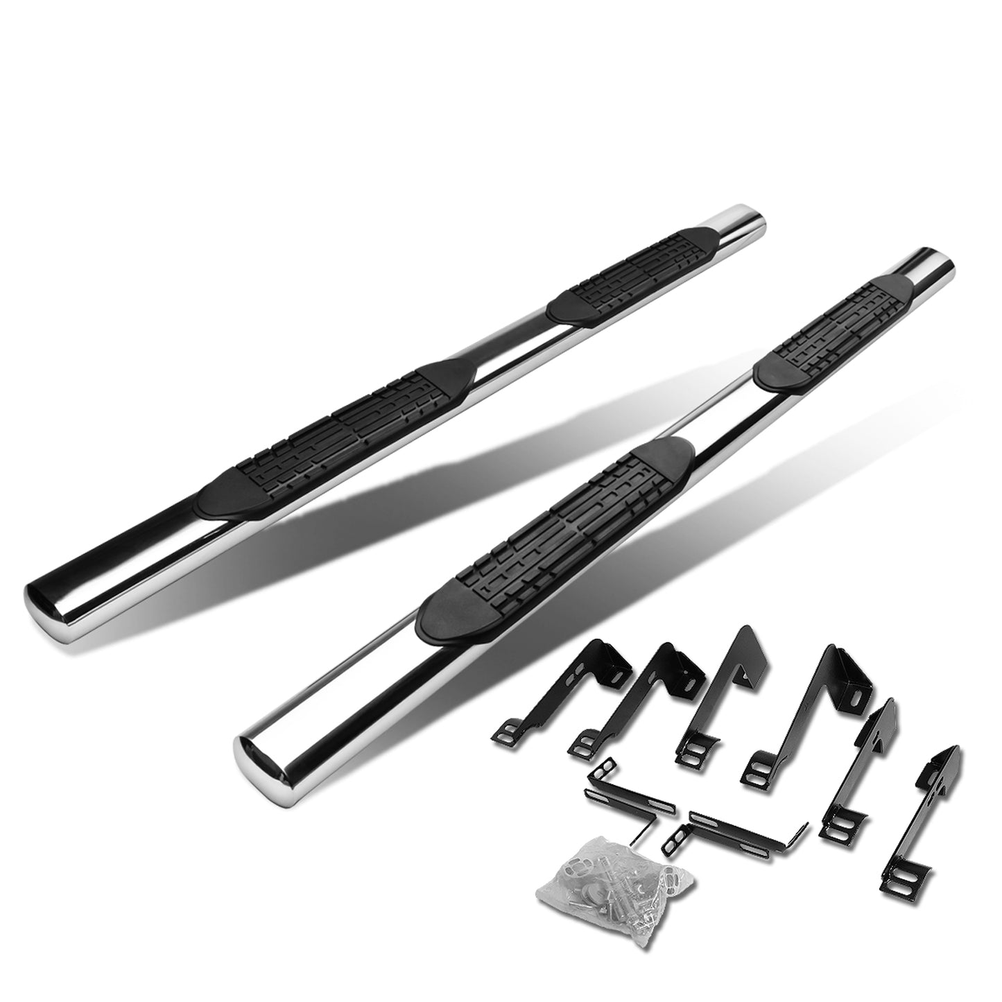 ESTRIBOS 4" - OVAL - STRAIGHT - 99-13 CHEVY SILVERADO 1500, GMC SIERRA 1500 / 99-14 CHEVY SILVERADO 2500, SILVERADO 3500, GMC SIERRA 2500, SIERRA 3500 - CREW CAB - SILVER
