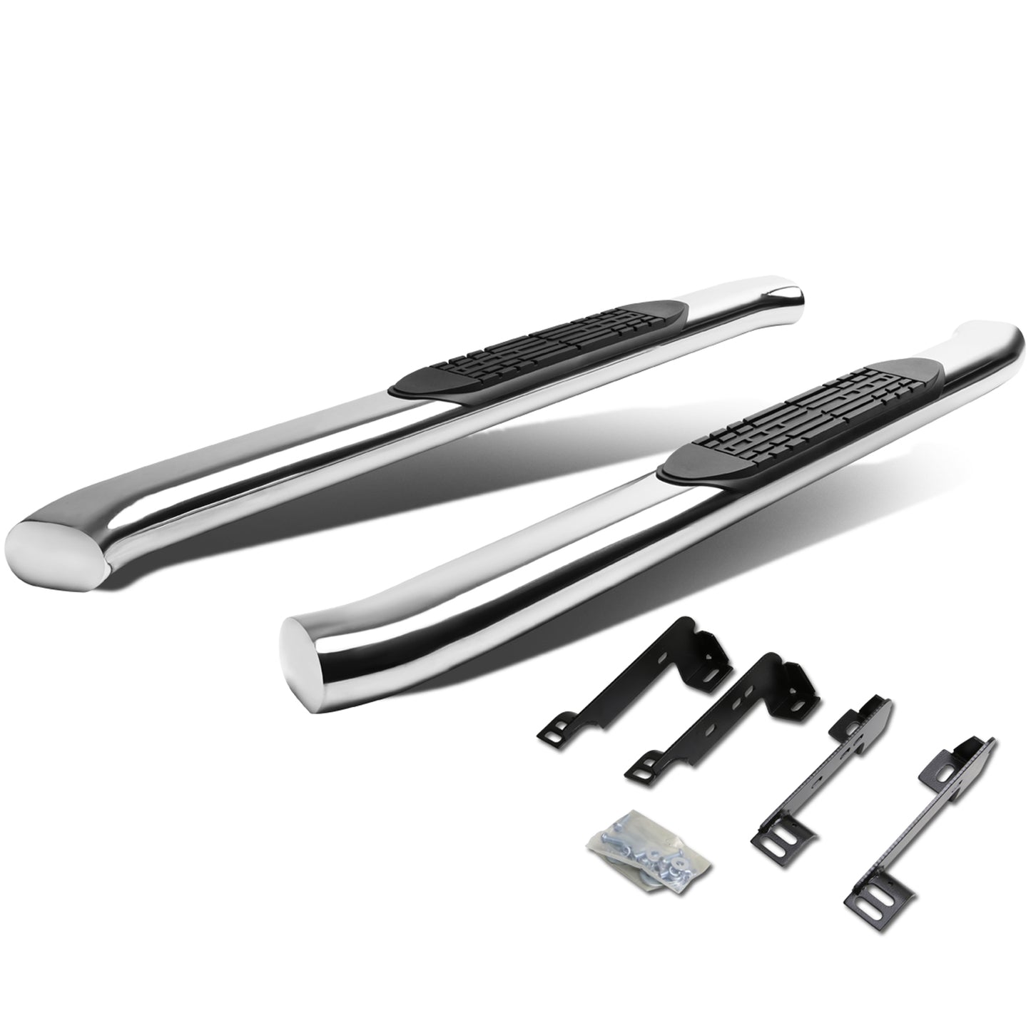ESTRIBOS 4" - OVAL - 45 DEG - 99-16 CHEVY SILVERADO 1500, 2500, 3500 - REGULAR CAB - SILVER