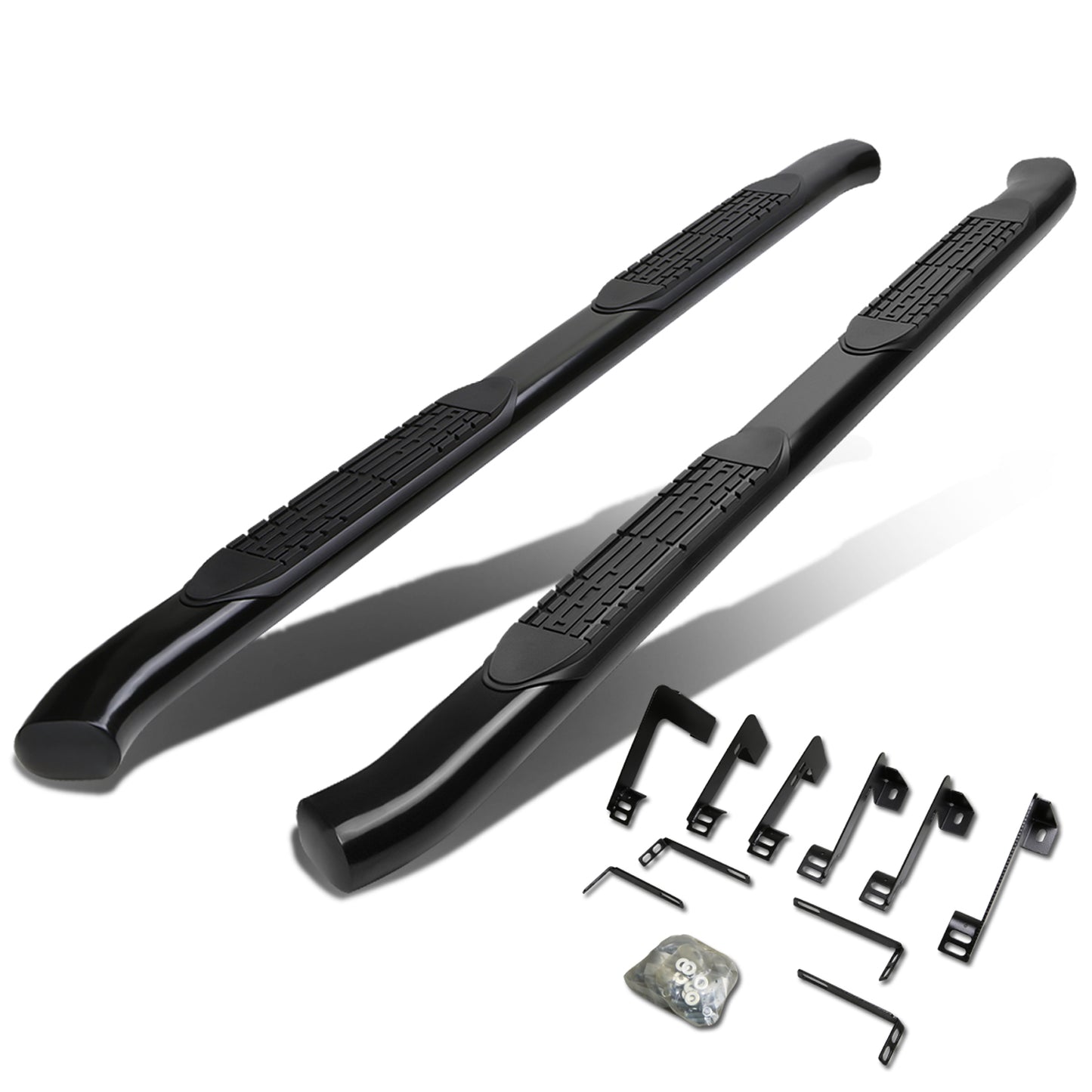 ESTRIBOS 4" - OVAL - 45 DEG - 99-16 CHEVY SILVERADO 1500, 2500, 3500 - EXTENDED CAB - BLACK