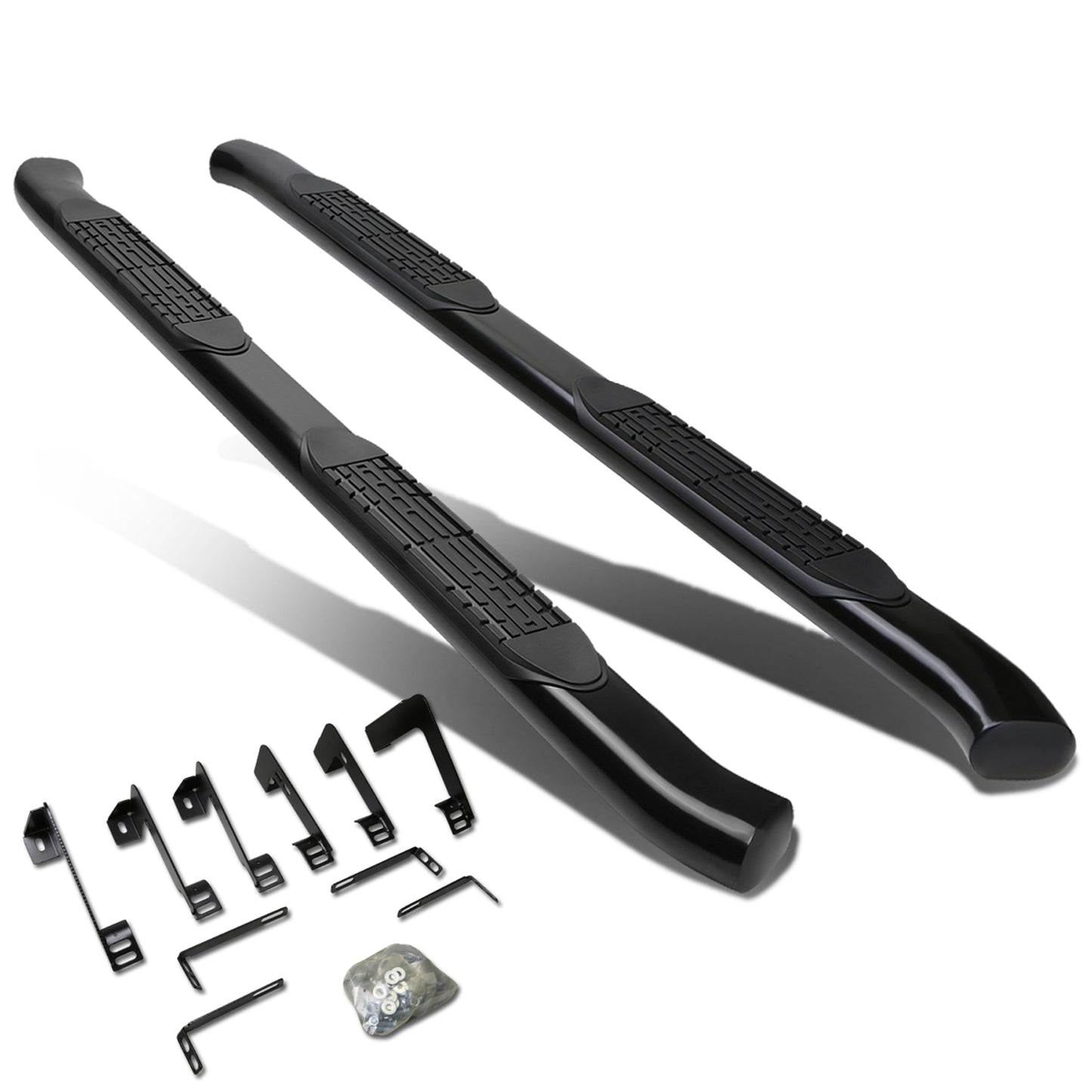 ESTRIBOS 4" - OVAL - 45 DEG - 99-16 CHEVY SILVERADO 1500, 2500, 3500 - EXTENDED CAB - BLACK