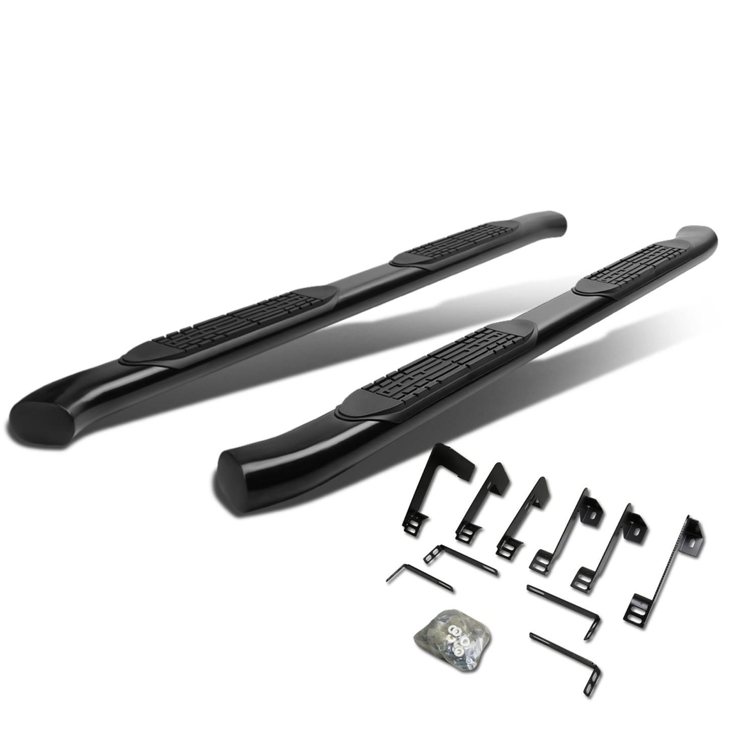 ESTRIBOS 4" - OVAL - 45 DEG - 99-16 CHEVY SILVERADO 1500, 2500, 3500 - EXTENDED CAB - BLACK
