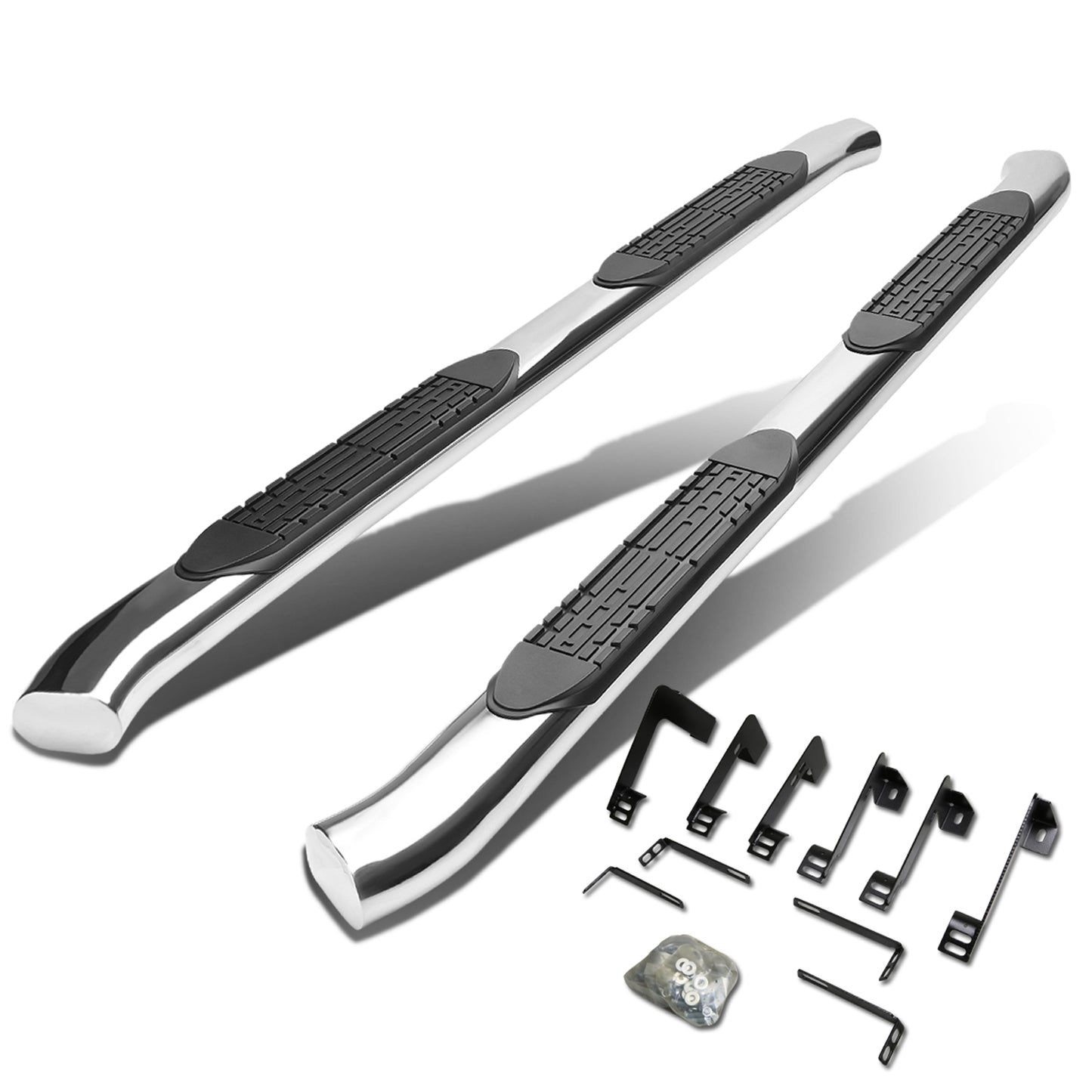 ESTRIBOS 4" - OVAL - 45 DEG - 99-16 CHEVY SILVERADO 1500, 2500, 3500 - EXTENDED CAB - SILVER