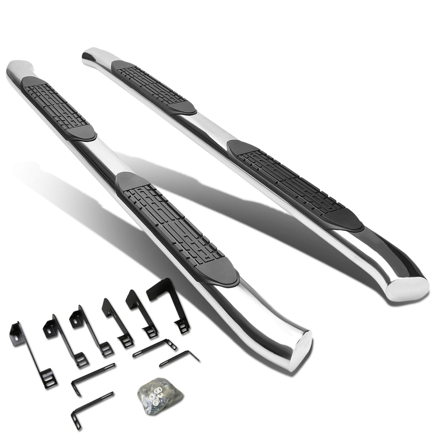 ESTRIBOS 4" - OVAL - 45 DEG - 99-16 CHEVY SILVERADO 1500, 2500, 3500 - EXTENDED CAB - SILVER