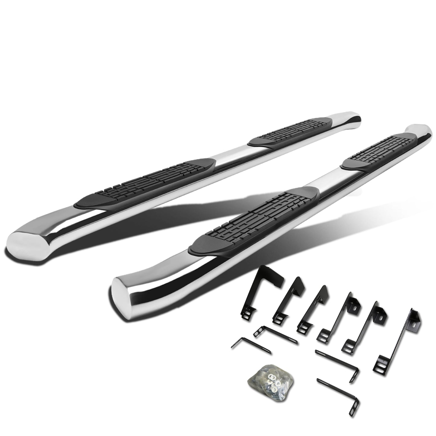 ESTRIBOS 4" - OVAL - 45 DEG - 99-16 CHEVY SILVERADO 1500, 2500, 3500 - EXTENDED CAB - SILVER