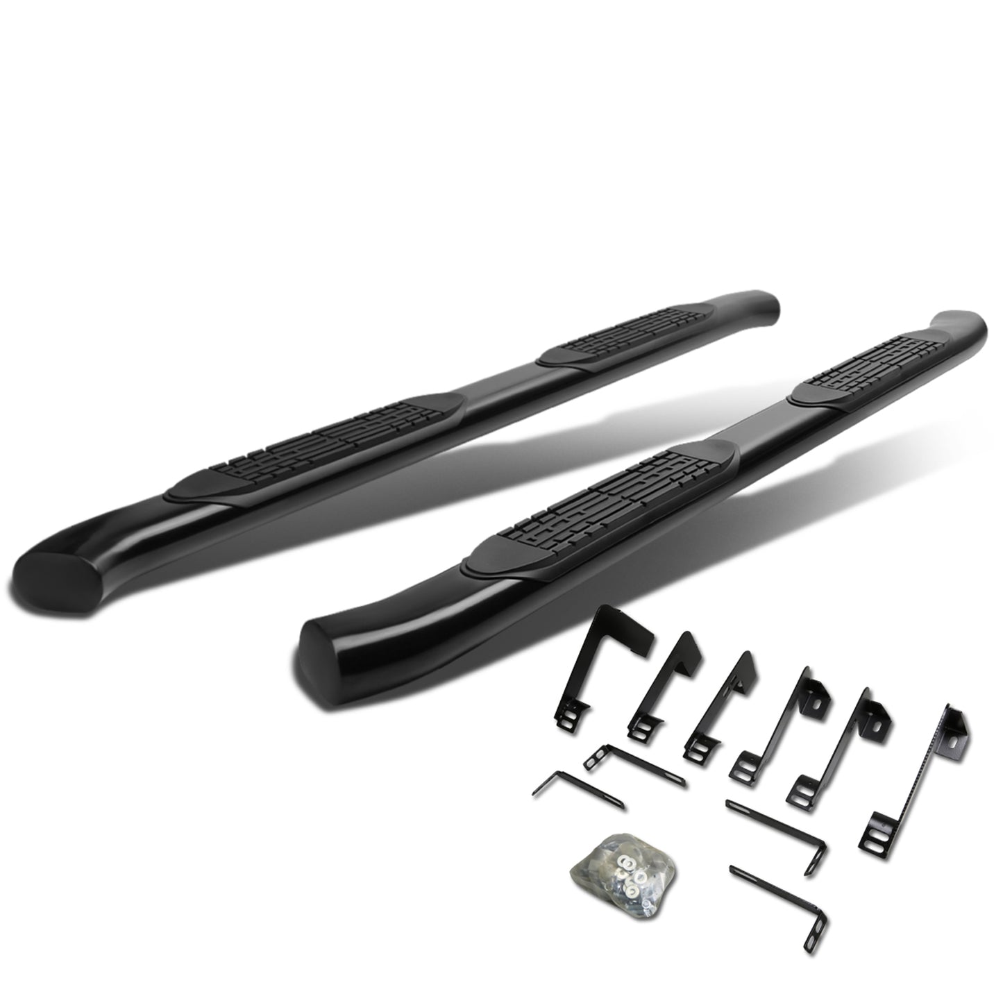 ESTRIBOS 4" - OVAL - 45 DEG - 99-16 CHEVY SILVERADO 1500, 2500, 3500 - CREW CAB - BLACK