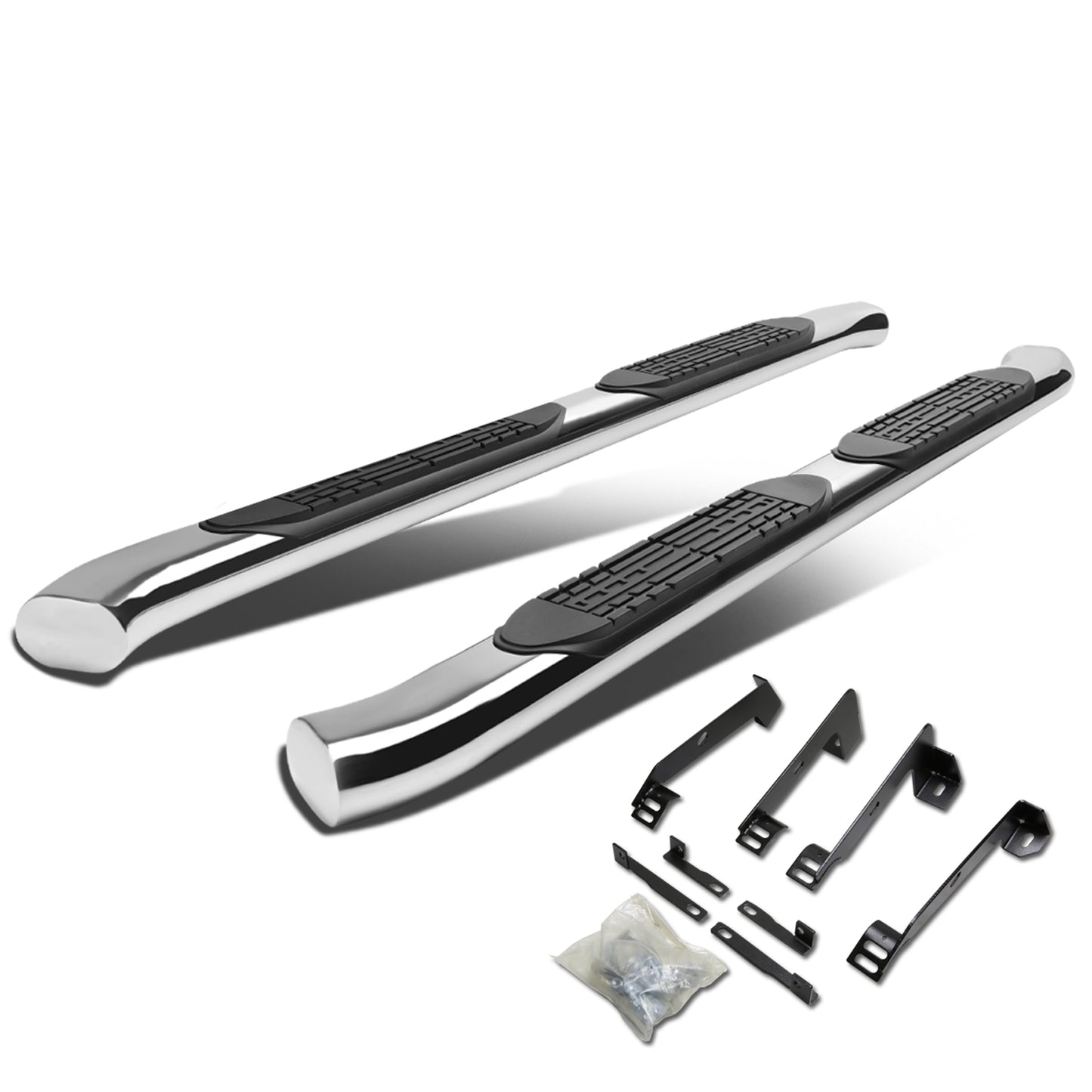 ESTRIBOS 4" - OVAL - 45 DEG - 02-08 DODGE RAM 1500 / 03-09 RAM 2500, 3500 - QUAD CAB - SILVER