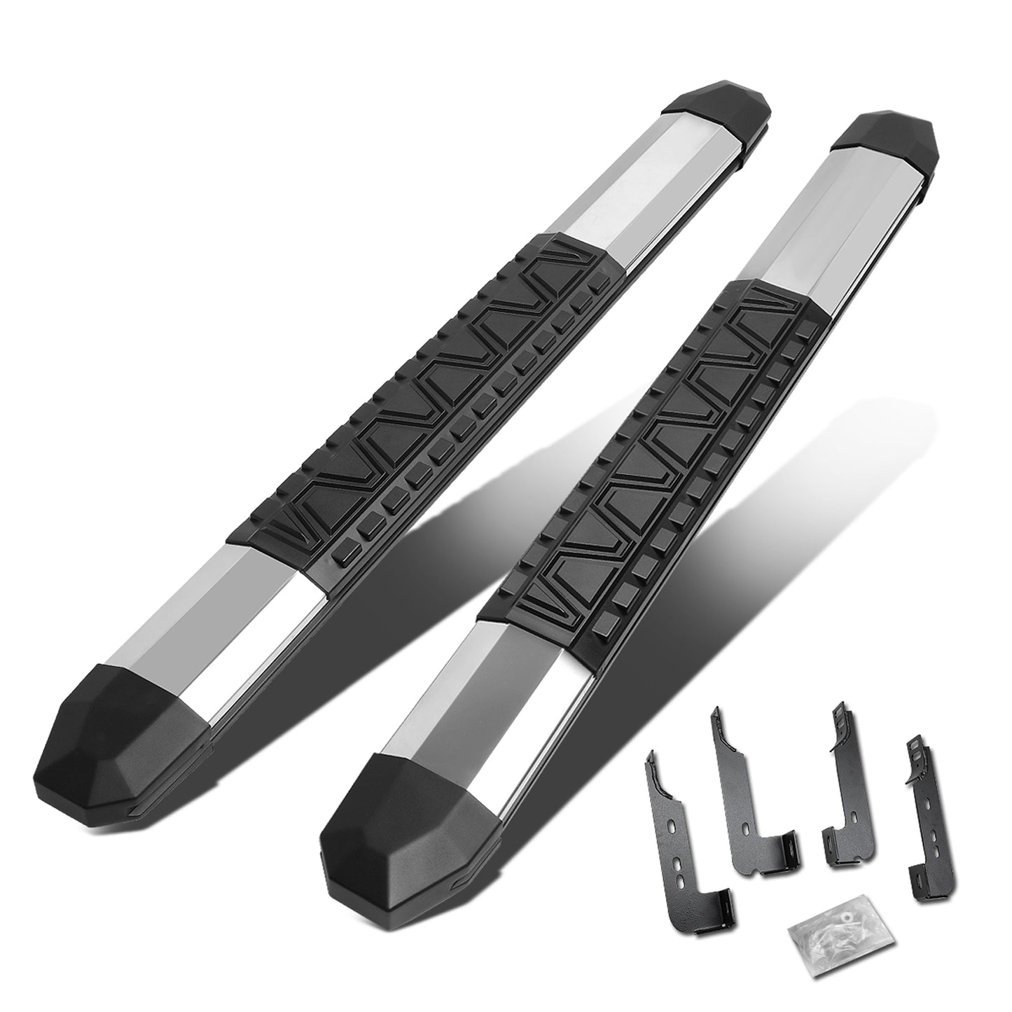 ESTRIBOS 5" - EXTRUDED STEP BOARD - STRAIGHT - 07-18 CHEVY SILVERADO 1500, GMC SIERRA 1500 / 07-19 CHEVY SILVERADO 2500HD, 3500HD, GMC SIERRA 2500HD, 3500HD - STANDARD CAB - METALLIC / BLACK