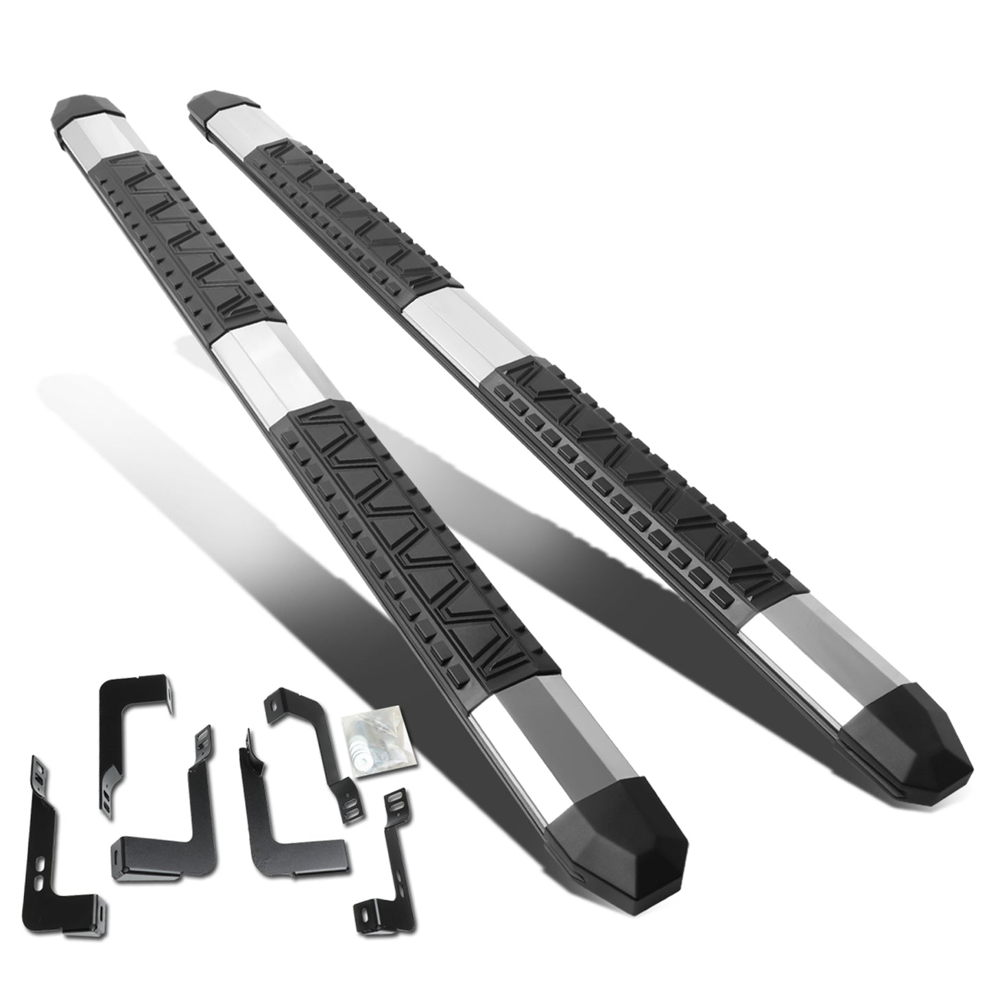 ESTRIBOS 5" - EXTRUDED STEP BOARD - STRAIGHT - 07-18 CHEVY SILVERADO 1500, GMC SIERRA 1500 / 07-19 CHEVY SILVERADO 2500HD, 3500HD, GMC SIERRA 2500HD, 3500HD - EXTENDED CAB - METALLIC / BLACK