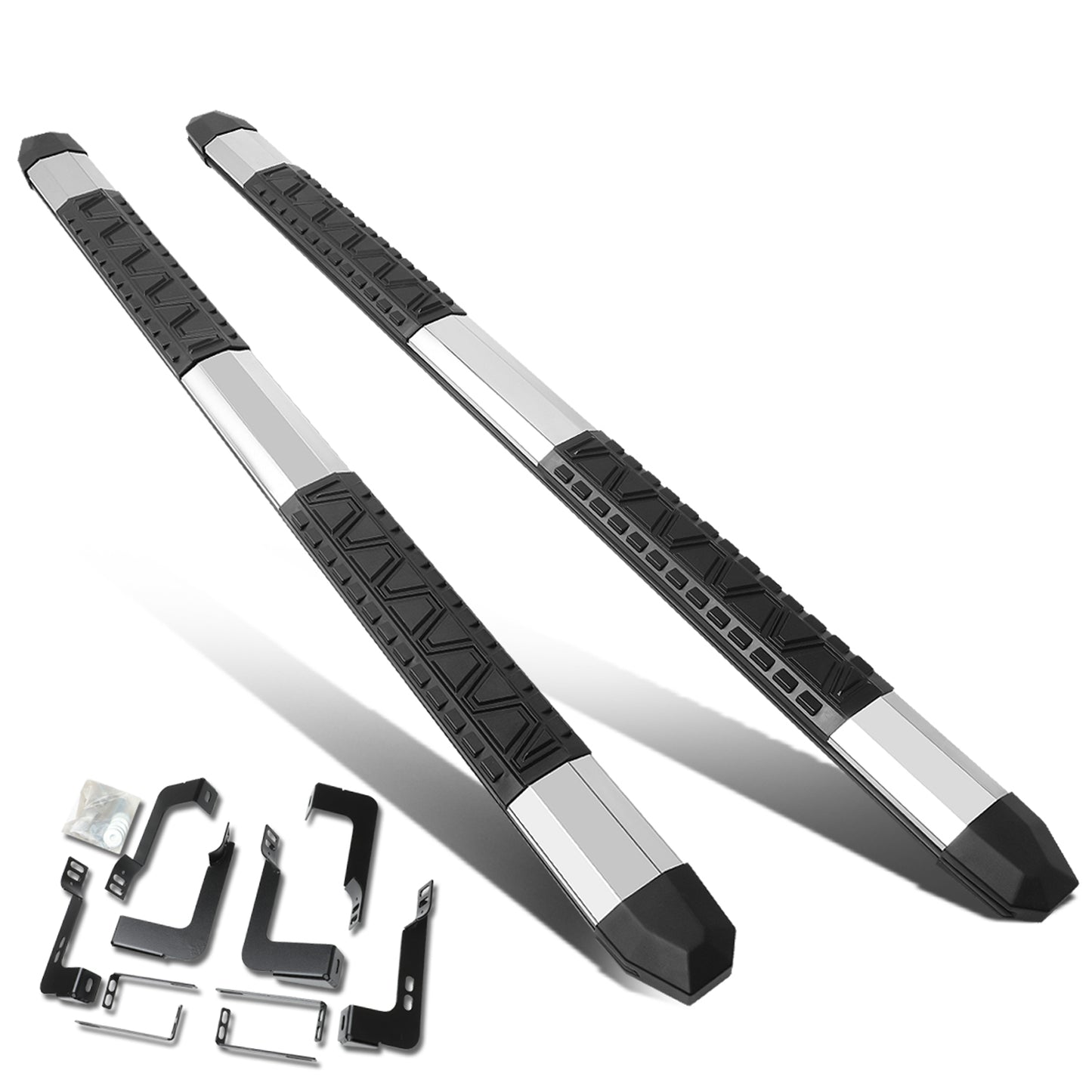 ESTRIBOS 5" - EXTRUDED STEP BOARD - STRAIGHT - 07-18 CHEVY SILVERADO 1500, GMC SIERRA 1500 / 07-19 CHEVY SILVERADO 2500HD, 3500HD, GMC SIERRA 2500HD, 3500HD - CREW CAB - METALLIC / BLACK