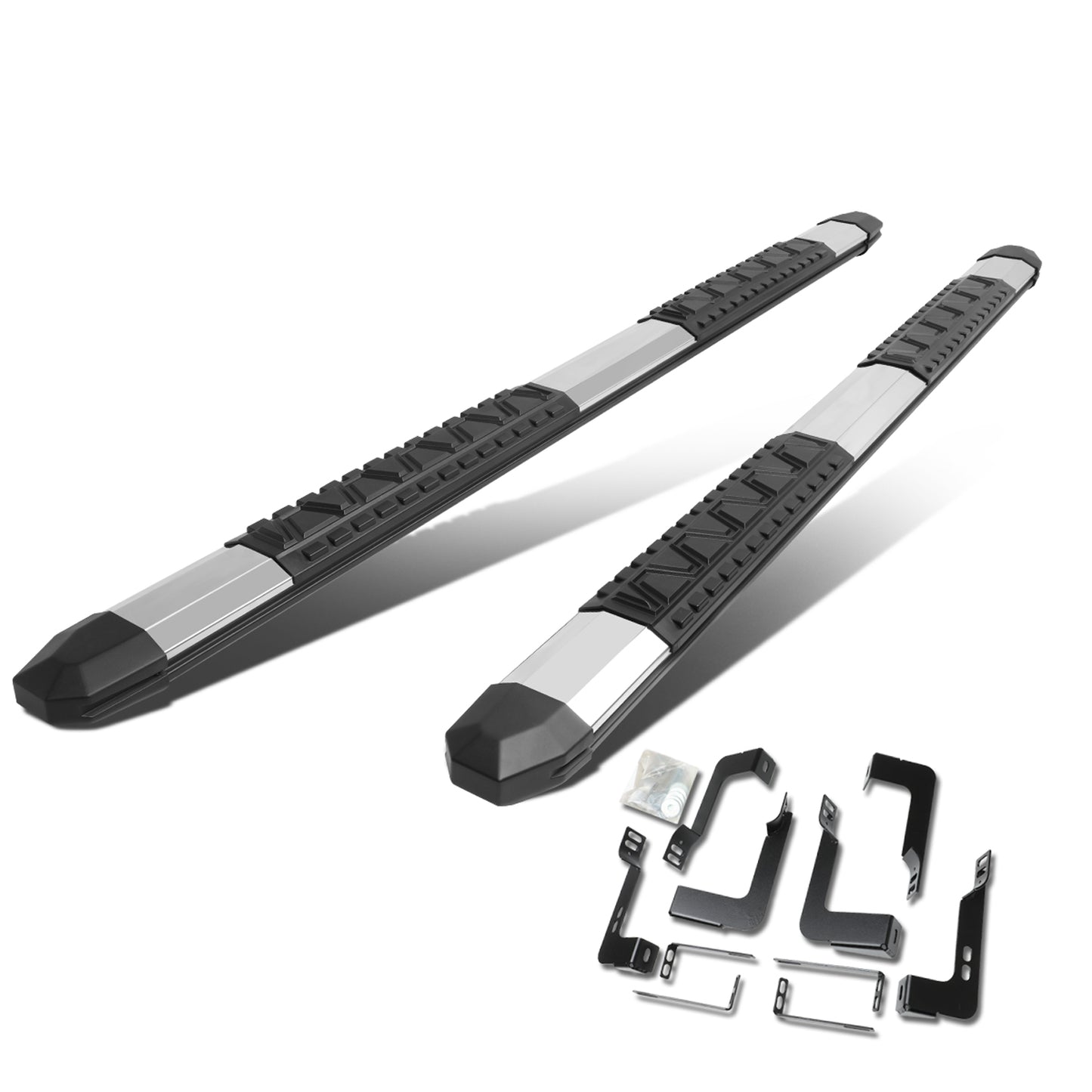 ESTRIBOS 5" - EXTRUDED STEP BOARD - STRAIGHT - 07-18 CHEVY SILVERADO 1500, GMC SIERRA 1500 / 07-19 CHEVY SILVERADO 2500HD, 3500HD, GMC SIERRA 2500HD, 3500HD - CREW CAB - METALLIC / BLACK