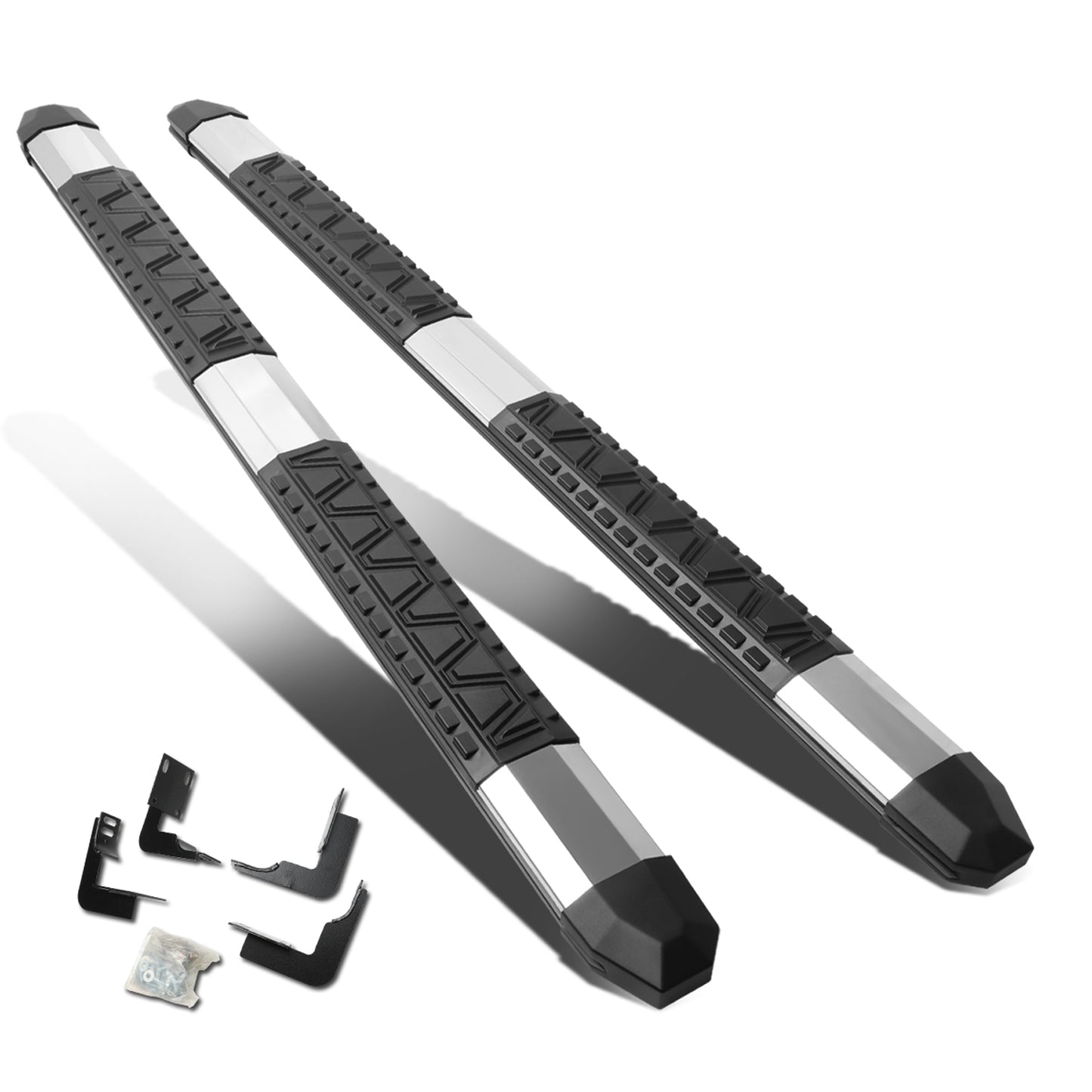 ESTRIBOS 5" - EXTRUDED STEP BOARD - STRAIGHT - 99-16 FORD F-250, F-350, F-450, F-550 - SUPER DUTY - EXTENDED CAB - METALLIC / BLACK