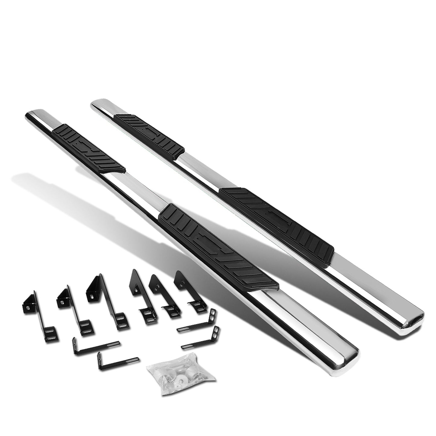 ESTRIBOS 5" - OVAL - STRAIGHT - 99-13 CHEVY SILVERADO 1500, GMC SIERRA 1500 / 99-14 CHEVY SILVERADO 2500, 3500, GMC SIERRA 2500, 3500 - CREW CAB - SILVER