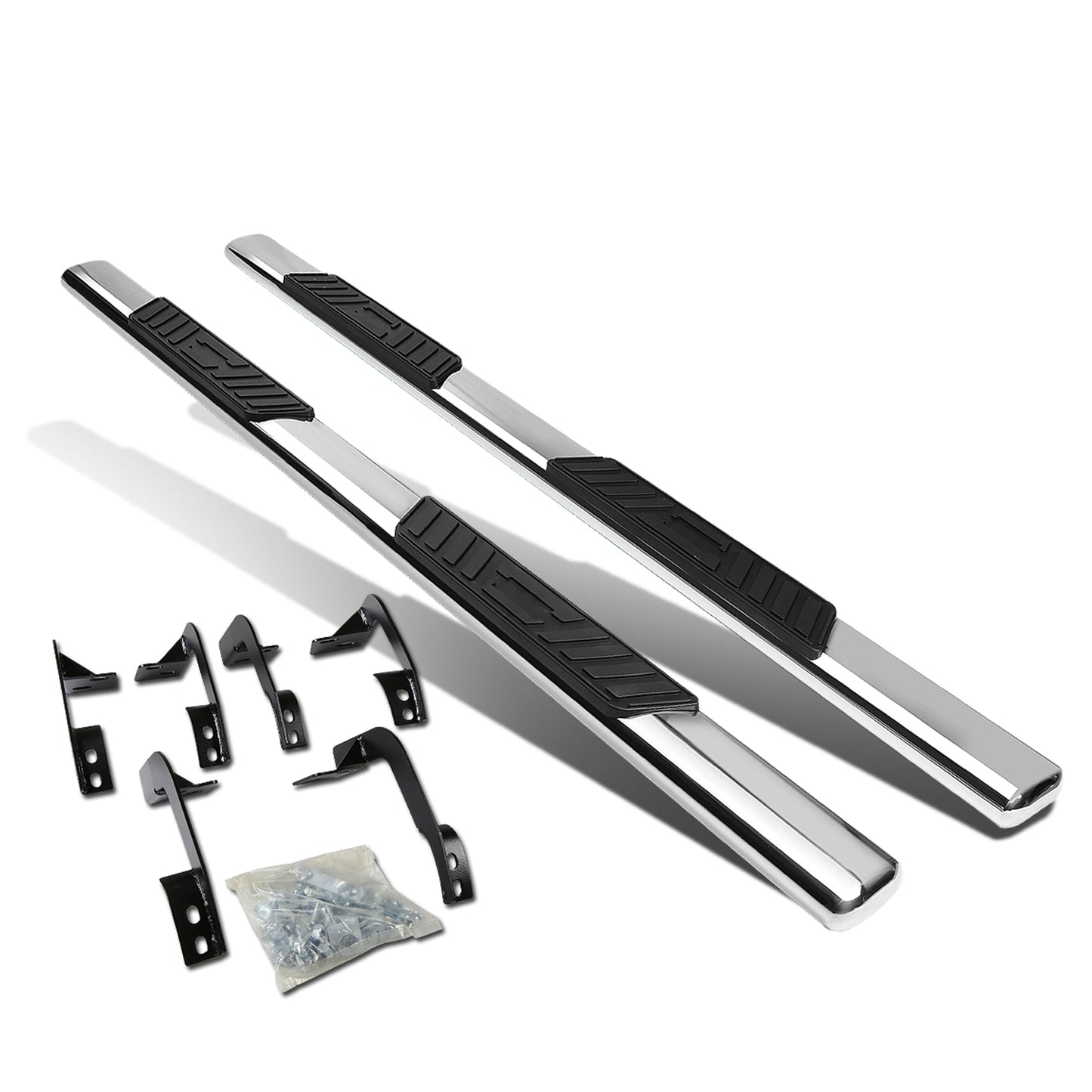 ESTRIBOS 5" - OVAL - STRAIGHT - 11-16 RAM 1500, 2500, 3500 / 2010 DODGE RAM 2500, 3500 / 09-10 DODGE RAM 1500 - QUAD CAB - SILVER