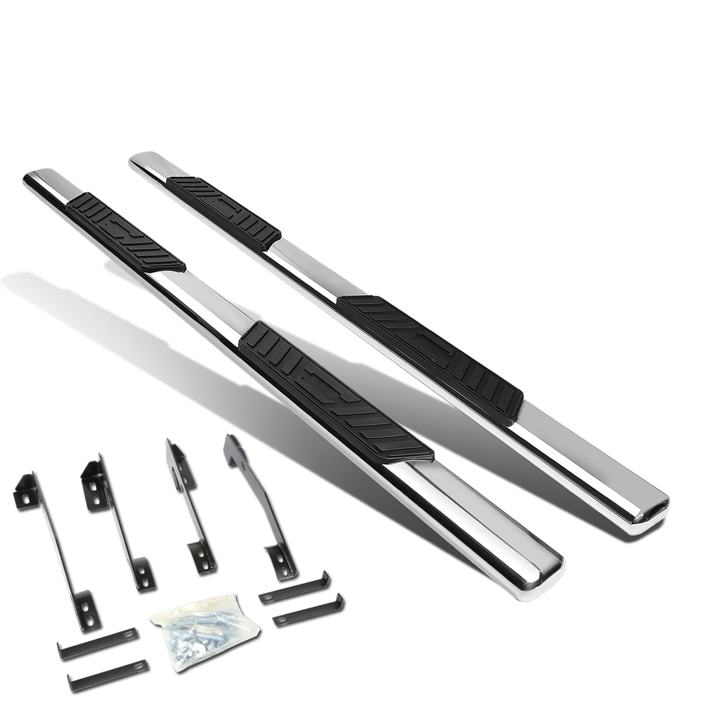 ESTRIBOS 5" - OVAL - STRAIGHT - 98-01 DODGE RAM 1500 / 98-02 DODGE RAM 2500, 3500 - QUAD CAB - SILVER