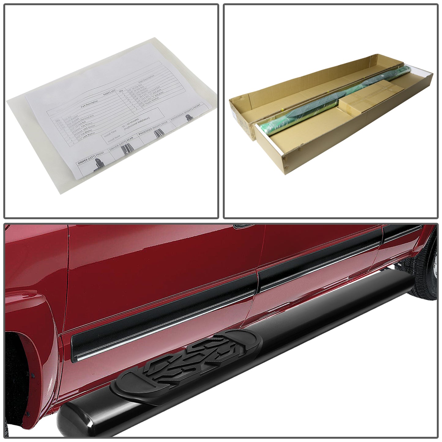 ESTRIBOS 6" - OVAL - STRAIGHT - 99-16 CHEVY SILVERADO 1500, GMC SIERRA 1500 - REGULAR CAB - BLACK